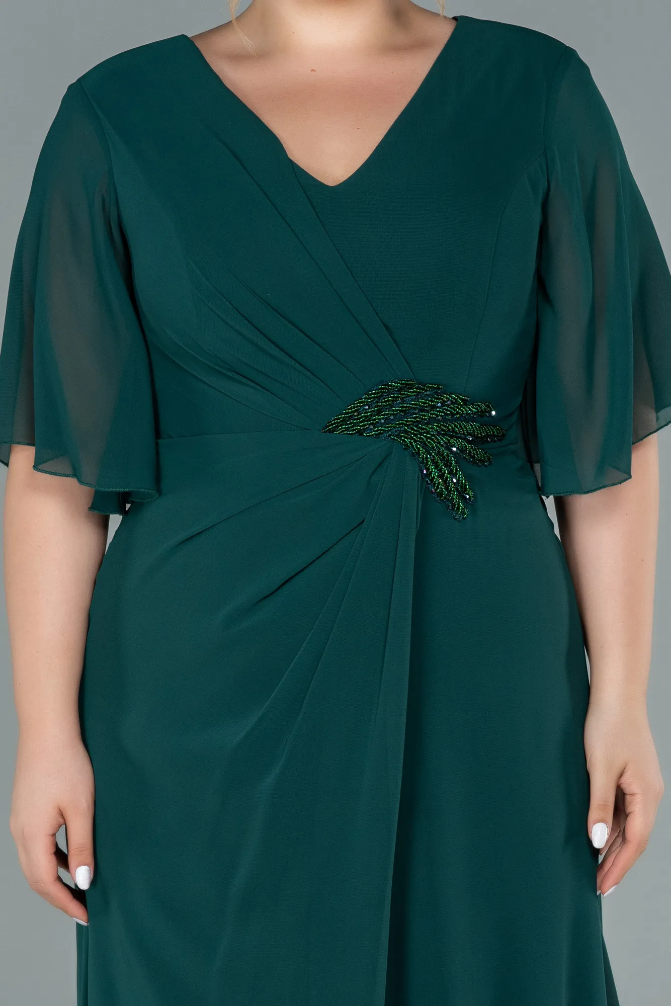 Emerald Green-Long Chiffon Oversized Evening Dress ABU2748
