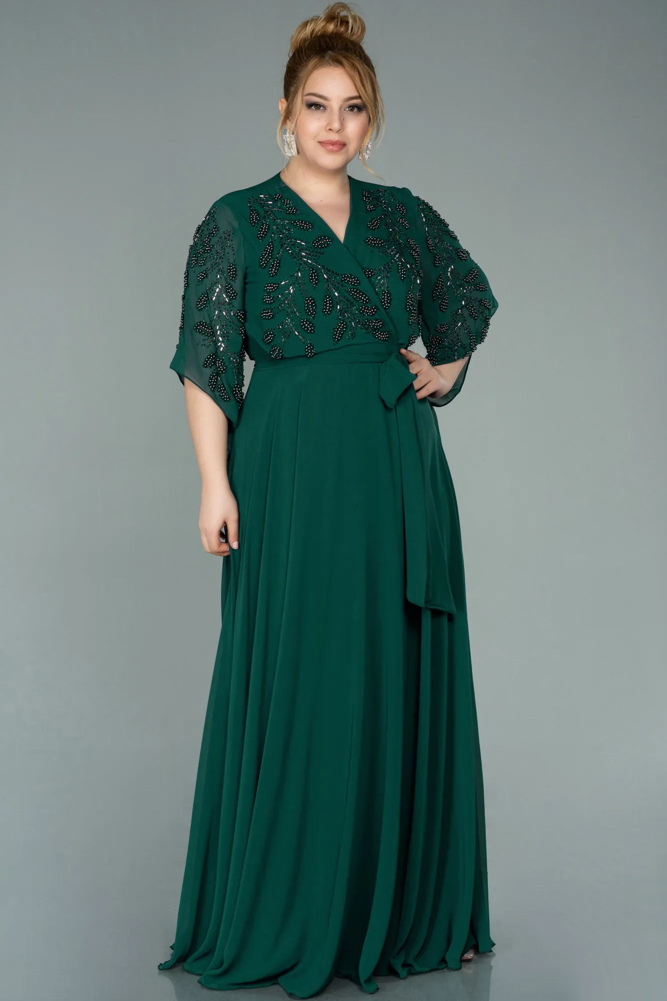 Emerald Green-Long Chiffon Plus Size Evening Dress ABU2071