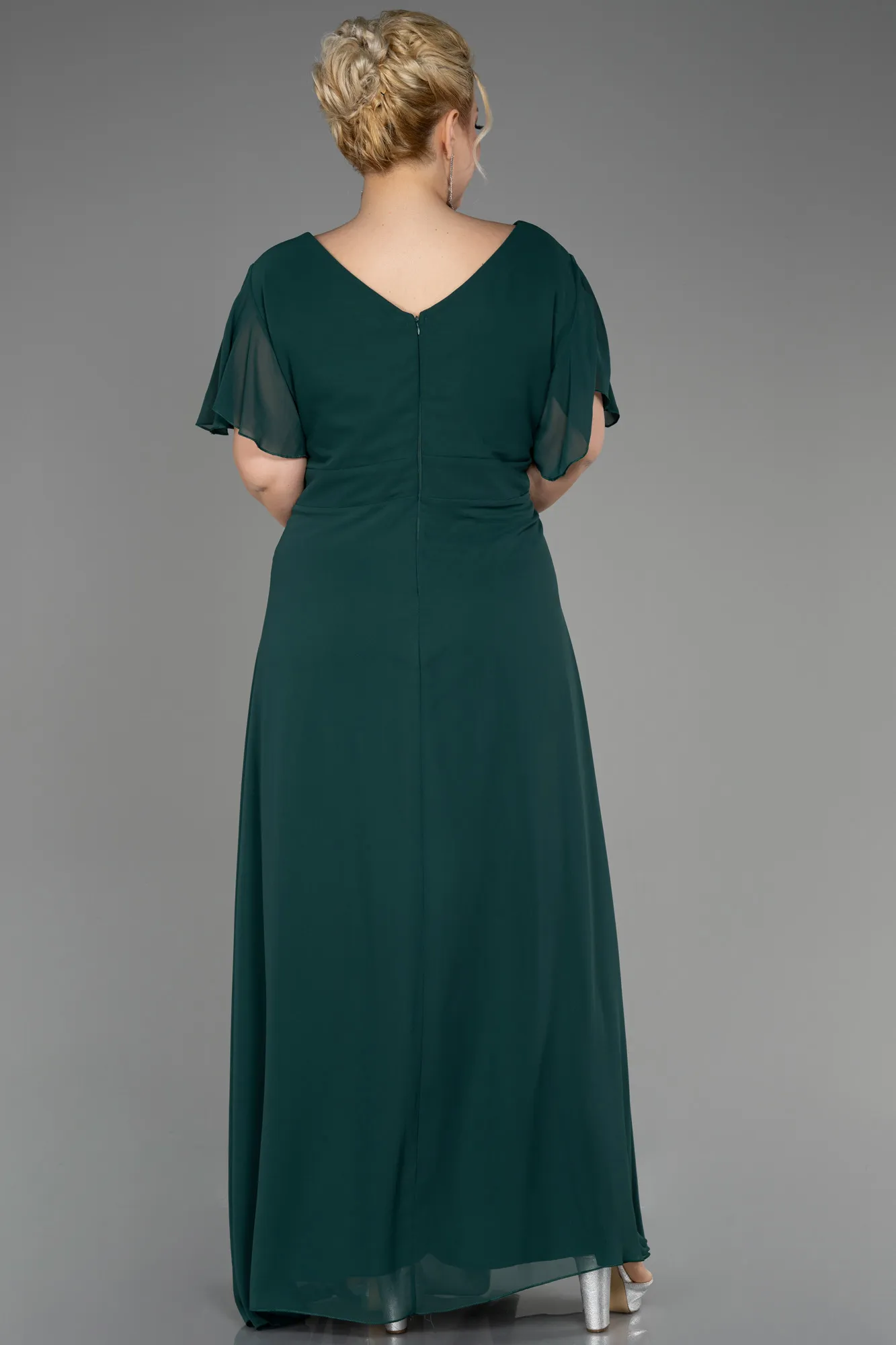 Emerald Green-Long Chiffon Plus Size Evening Dress ABU2308