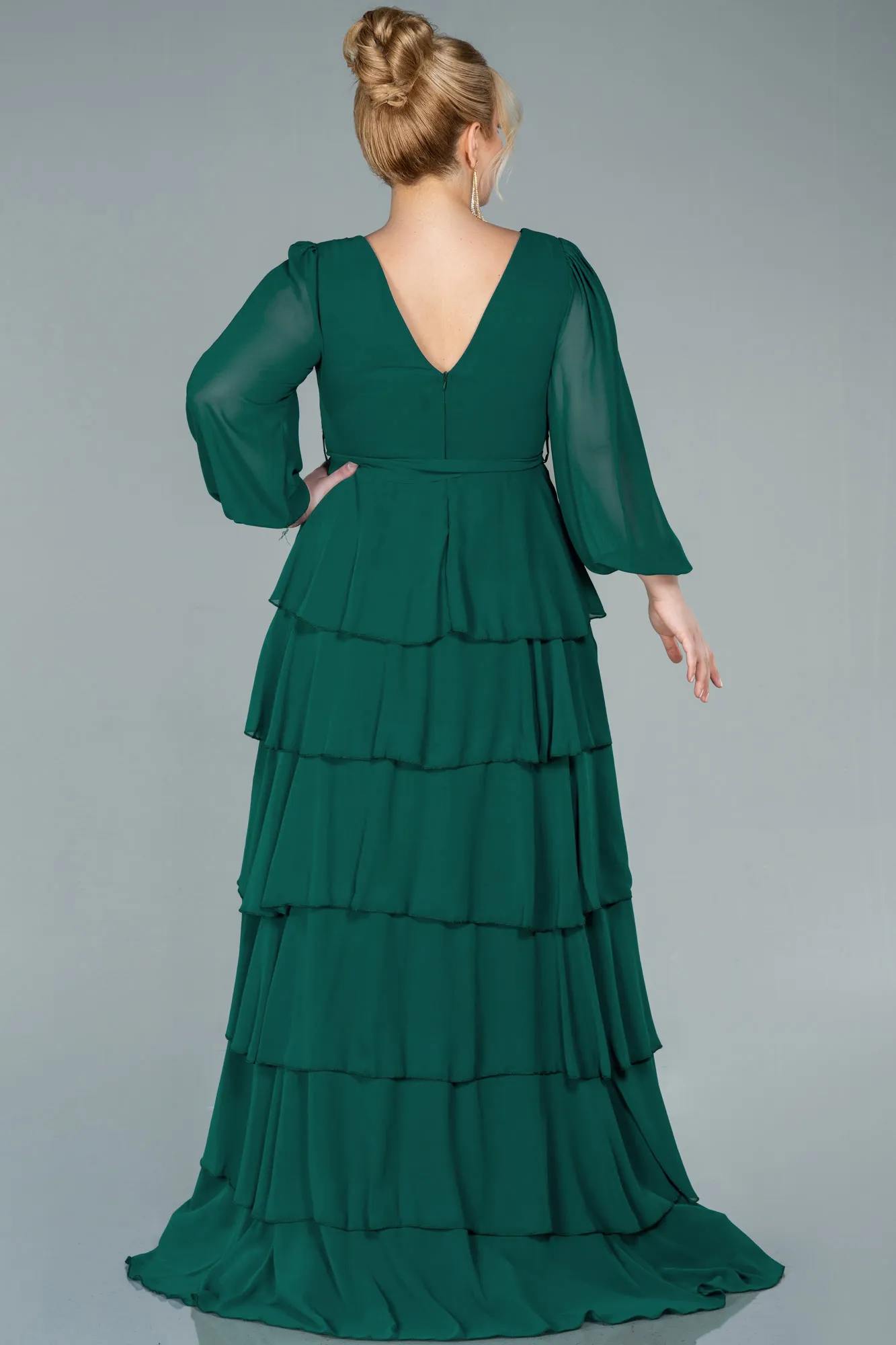 Emerald Green-Long Chiffon Plus Size Evening Dress ABU2325