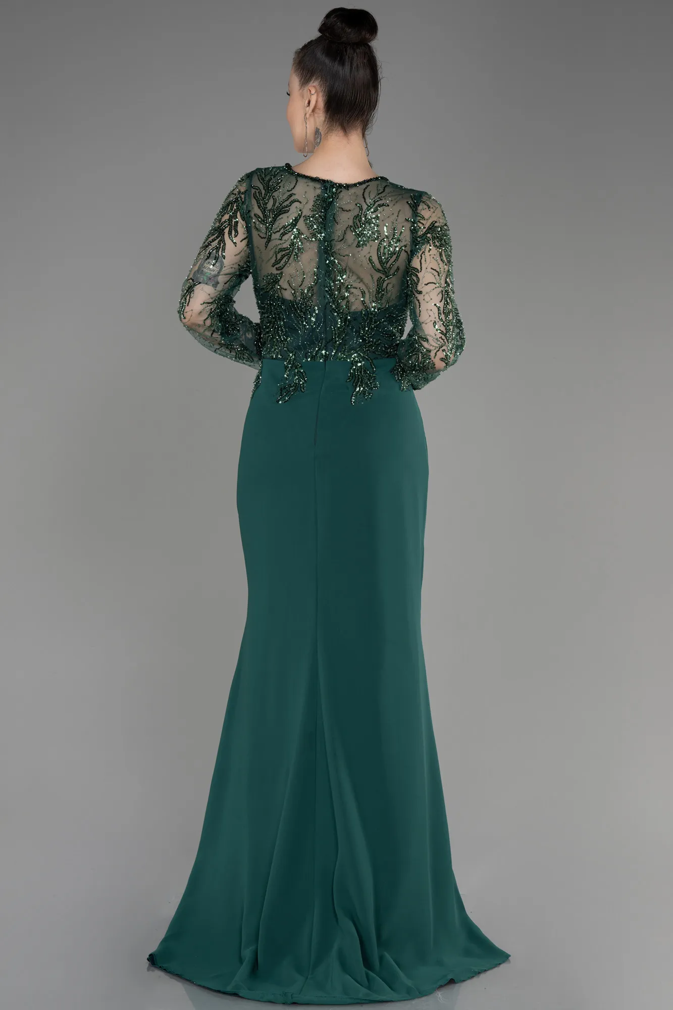 Emerald Green-Long Chiffon Plus Size Evening Dress ABU2572