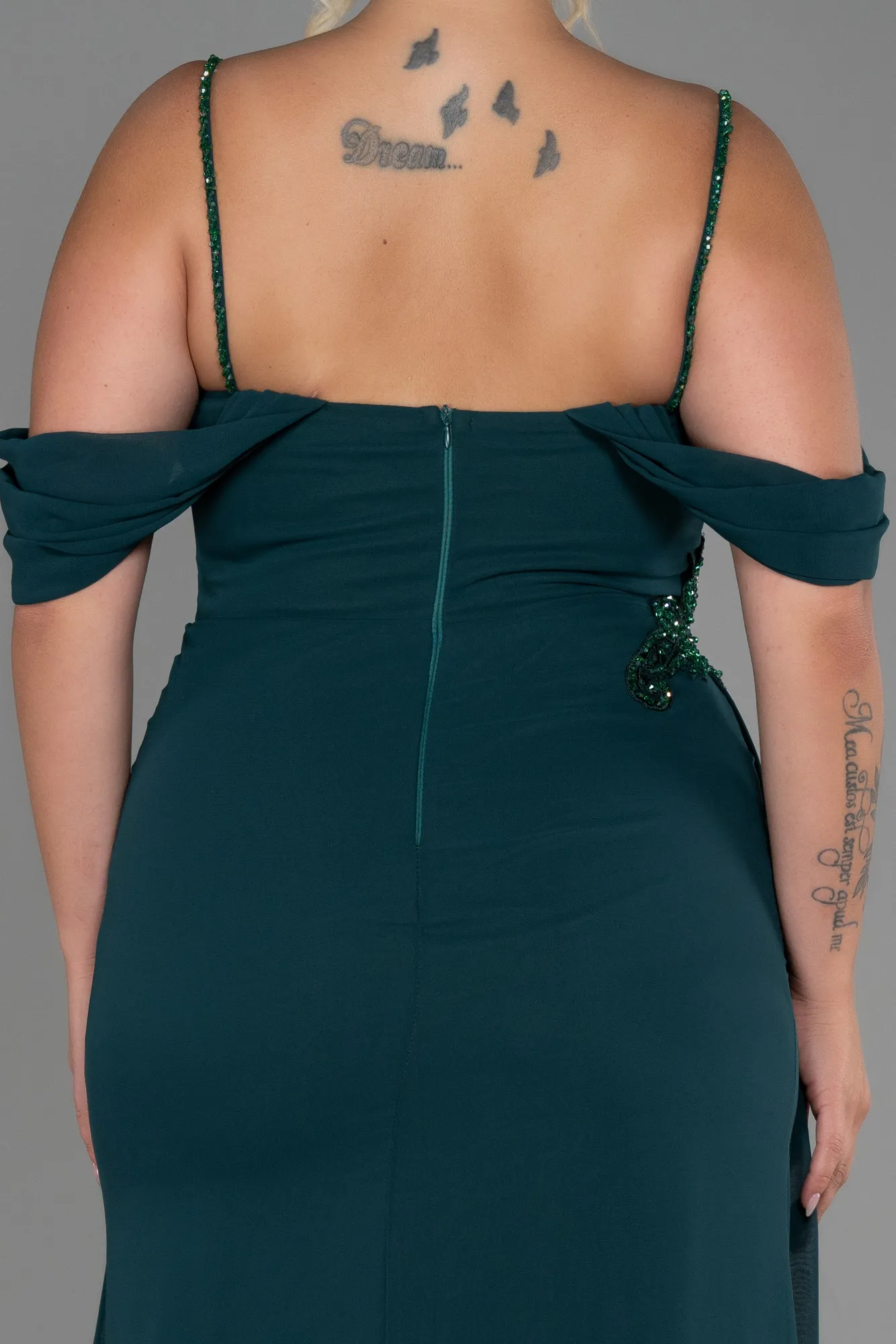 Emerald Green-Long Chiffon Plus Size Evening Dress ABU2929