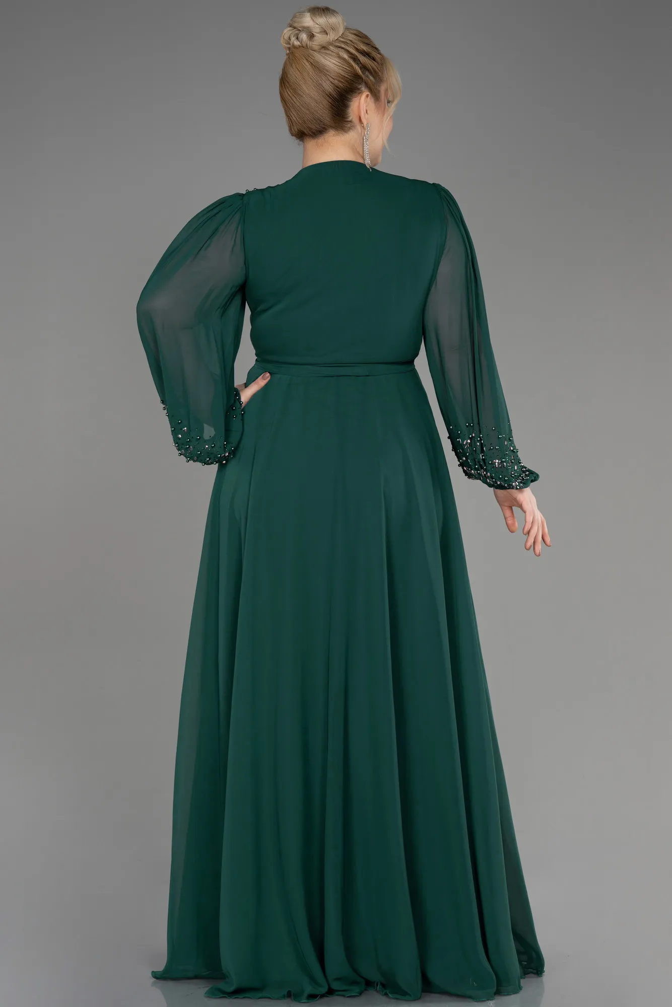 Emerald Green-Long Chiffon Plus Size Evening Dress ABU3075