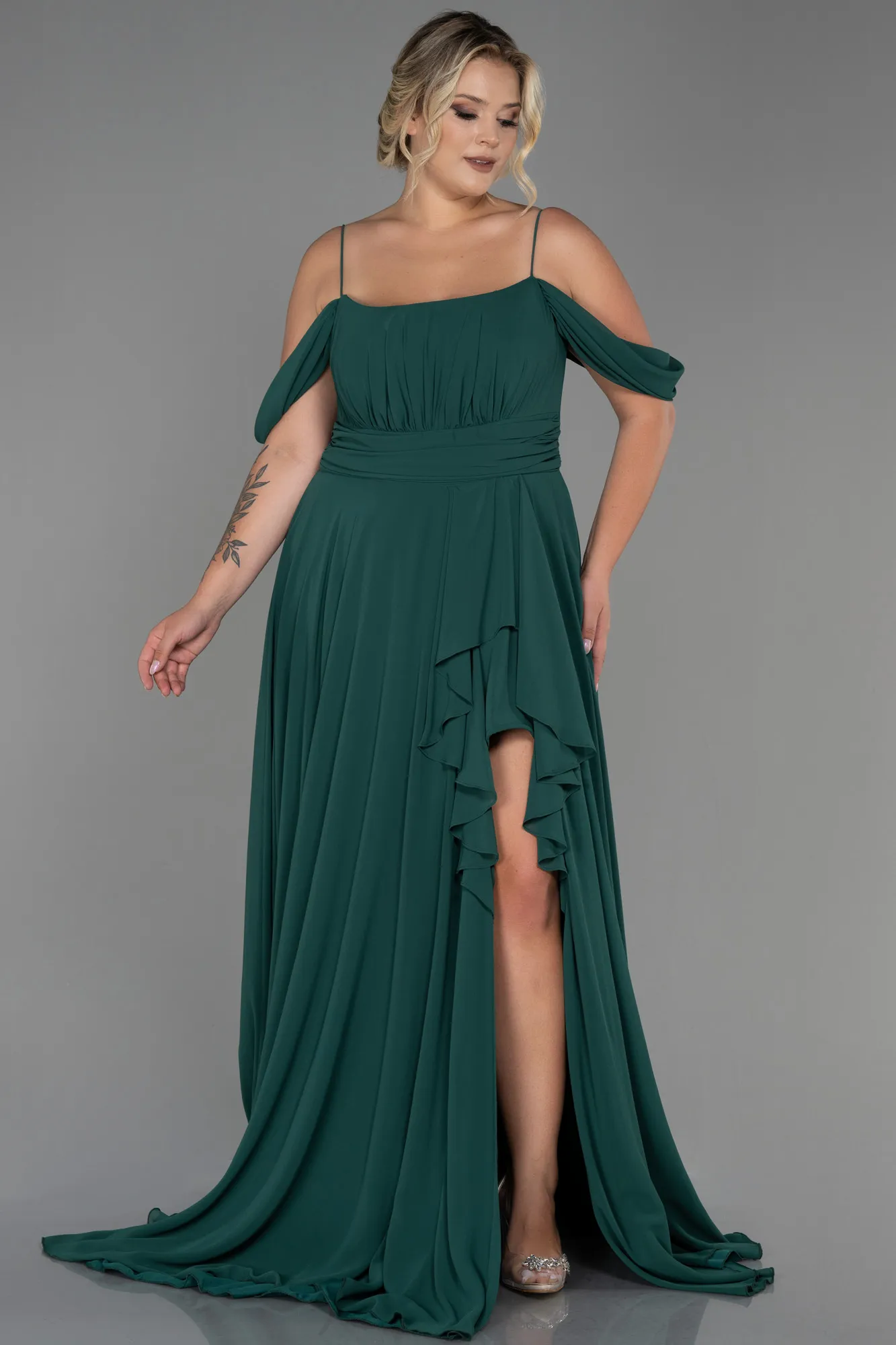 Emerald Green-Long Chiffon Plus Size Evening Dress ABU3168