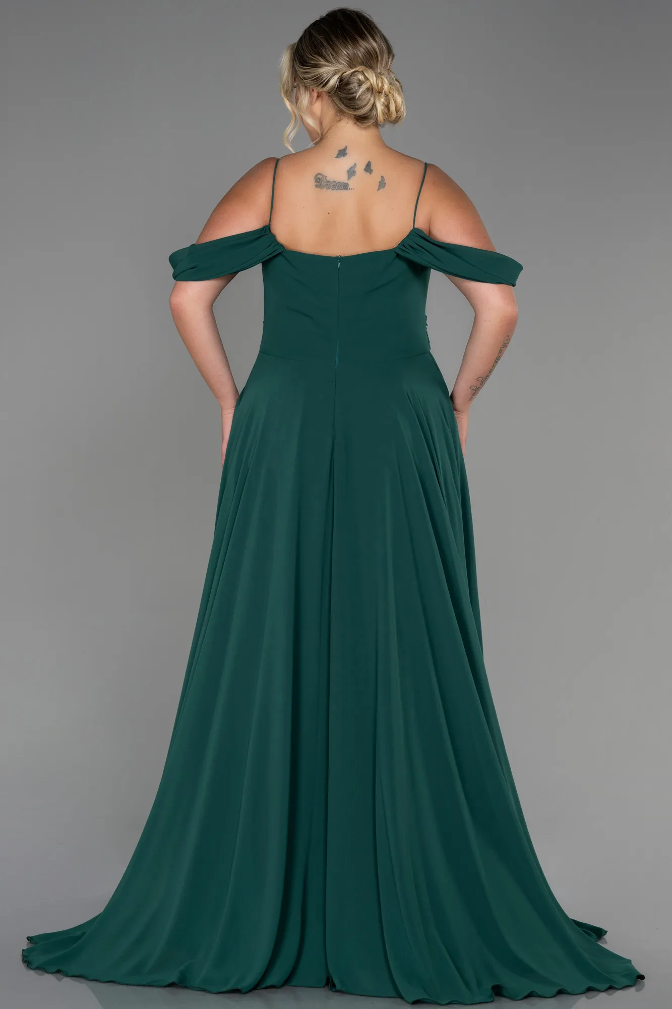 Emerald Green-Long Chiffon Plus Size Evening Dress ABU3168