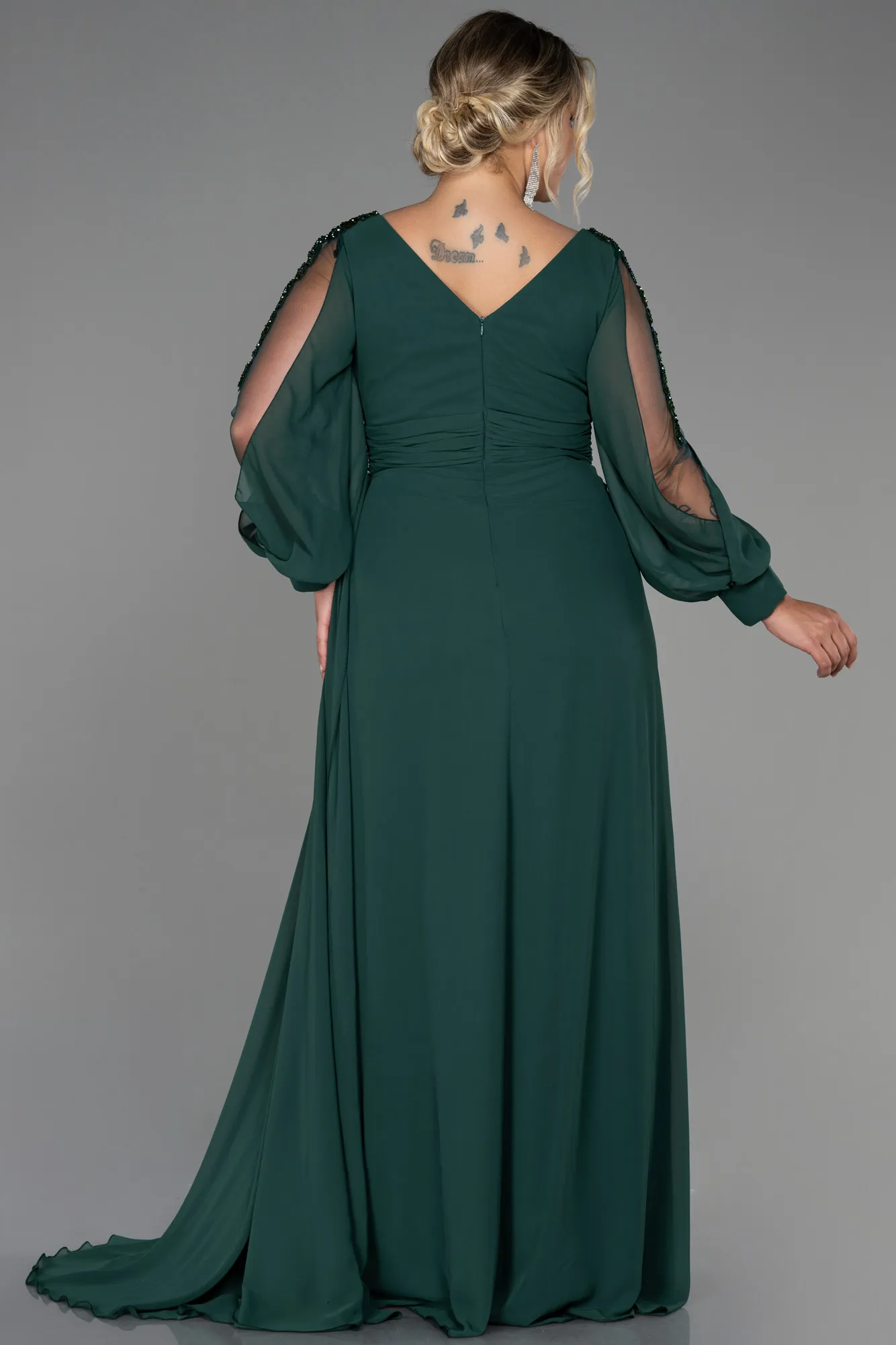 Emerald Green-Long Chiffon Plus Size Evening Dress ABU3221