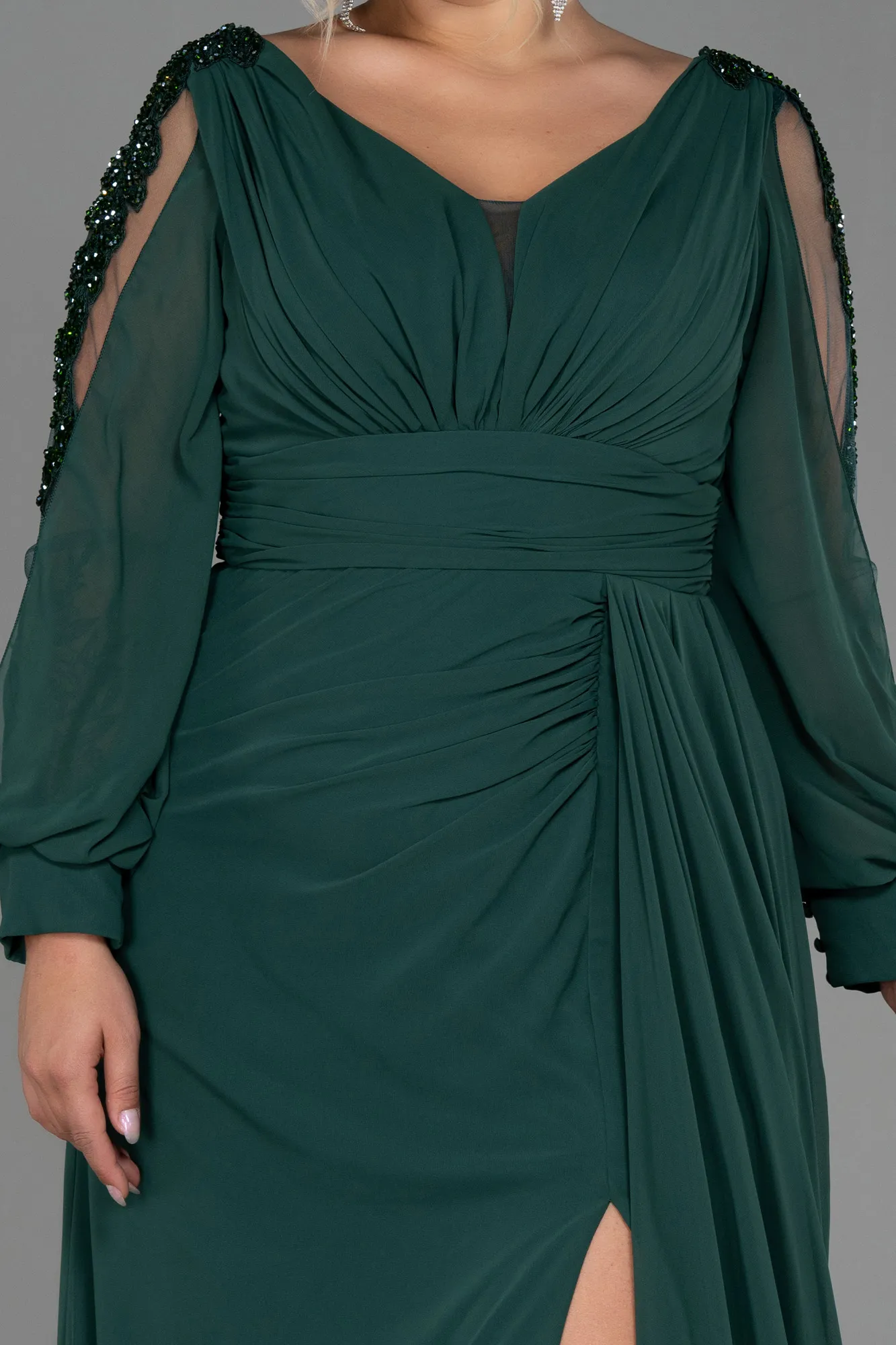 Emerald Green-Long Chiffon Plus Size Evening Dress ABU3221