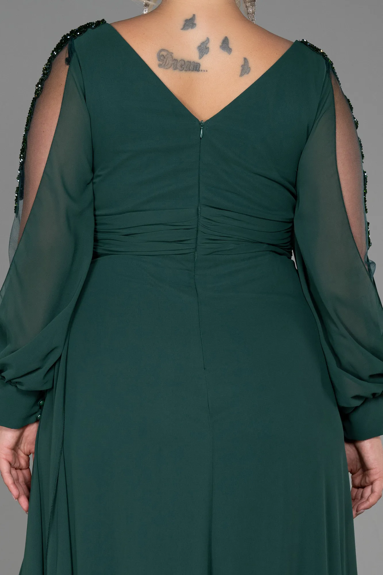 Emerald Green-Long Chiffon Plus Size Evening Dress ABU3221