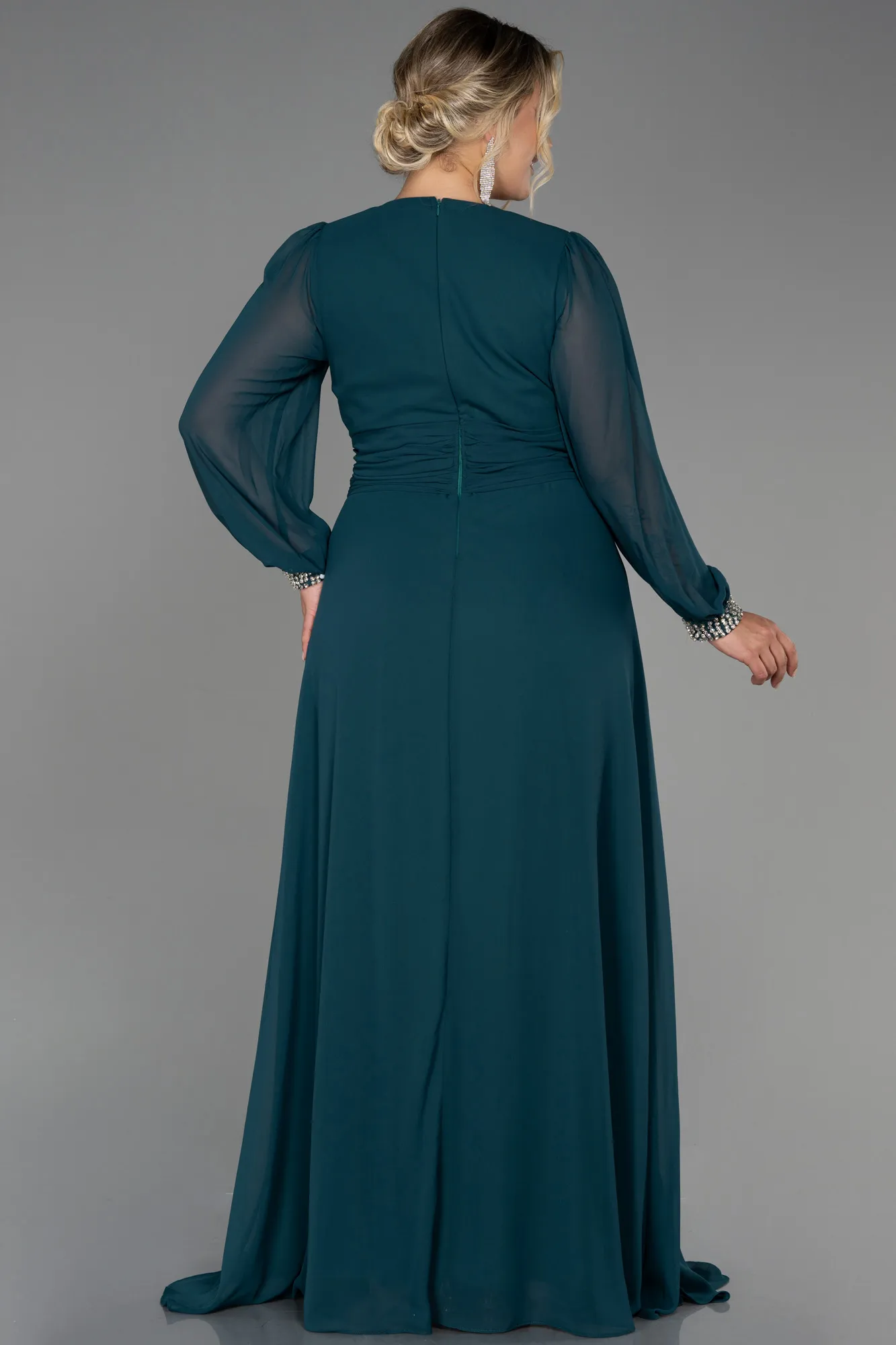 Emerald Green-Long Chiffon Plus Size Evening Dress ABU3222