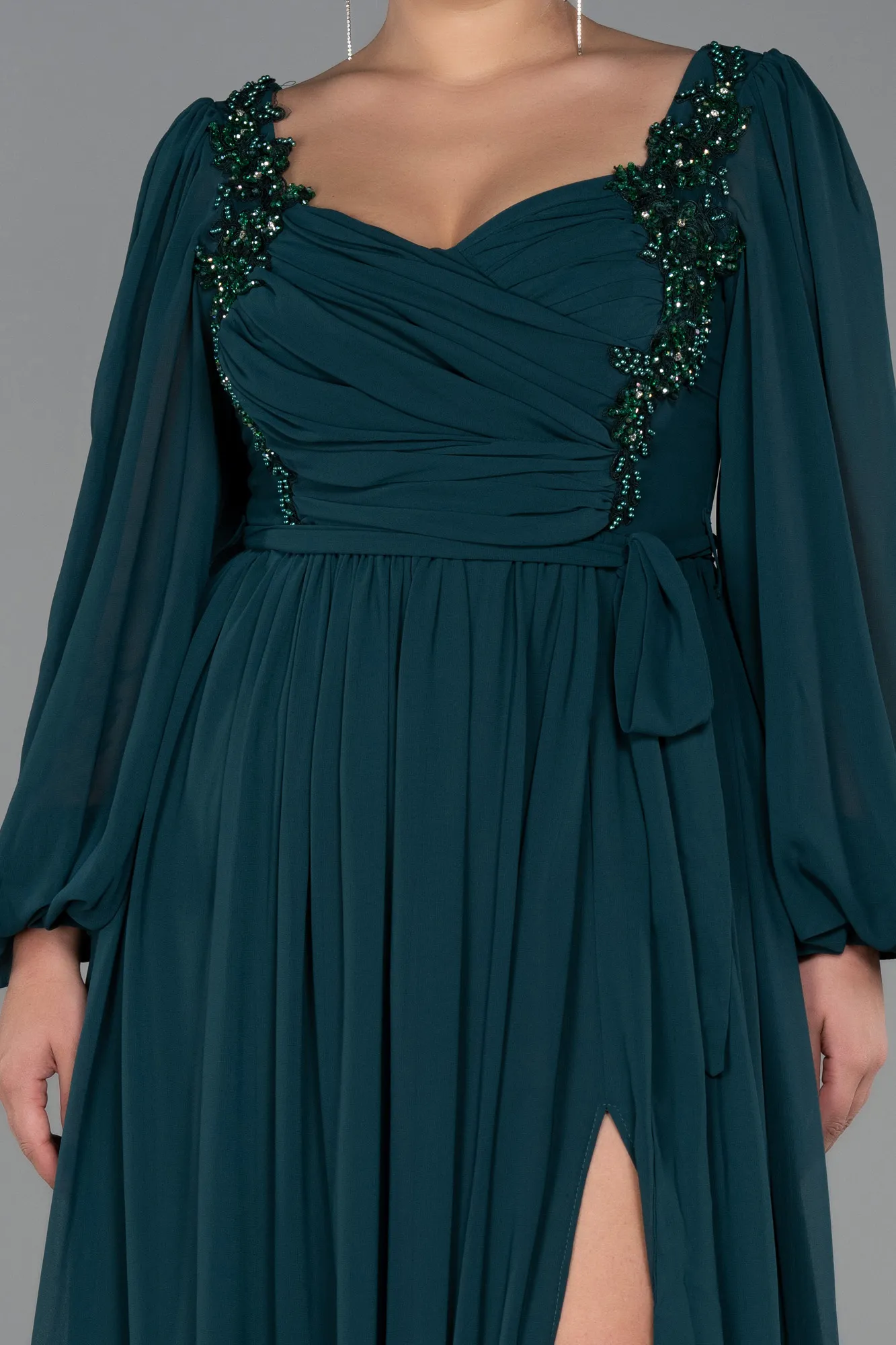 Emerald Green-Long Chiffon Plus Size Evening Dress ABU3244