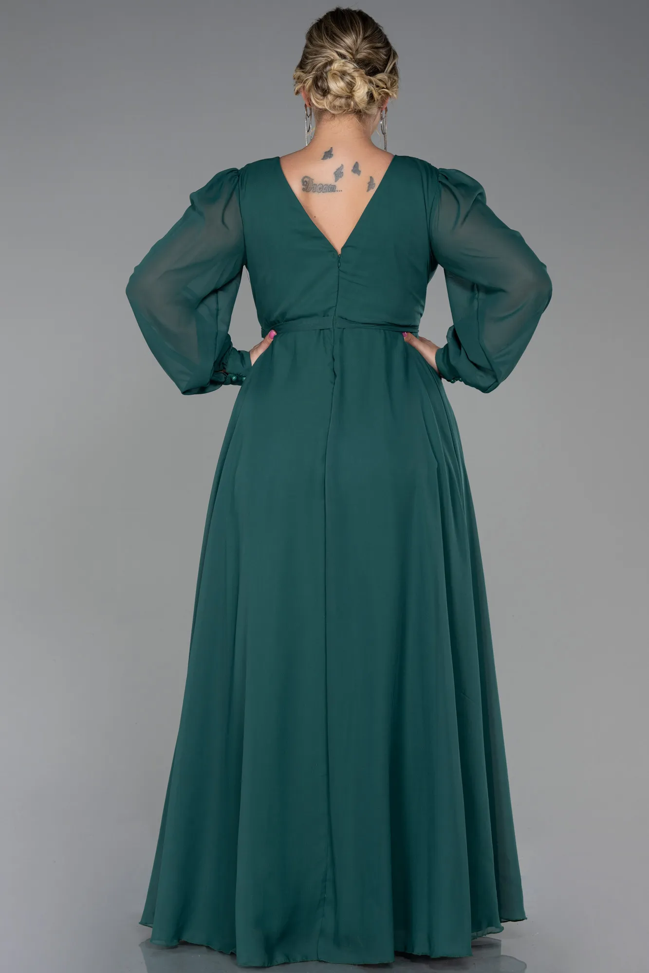 Emerald Green-Long Chiffon Plus Size Evening Dress ABU3254