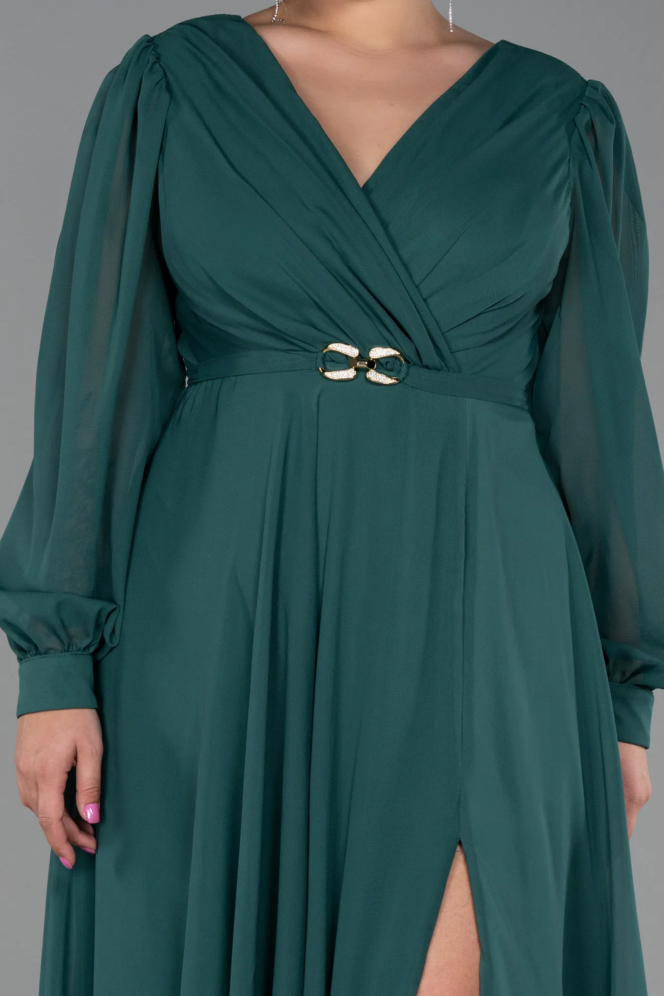 Emerald Green-Long Chiffon Plus Size Evening Dress ABU3254