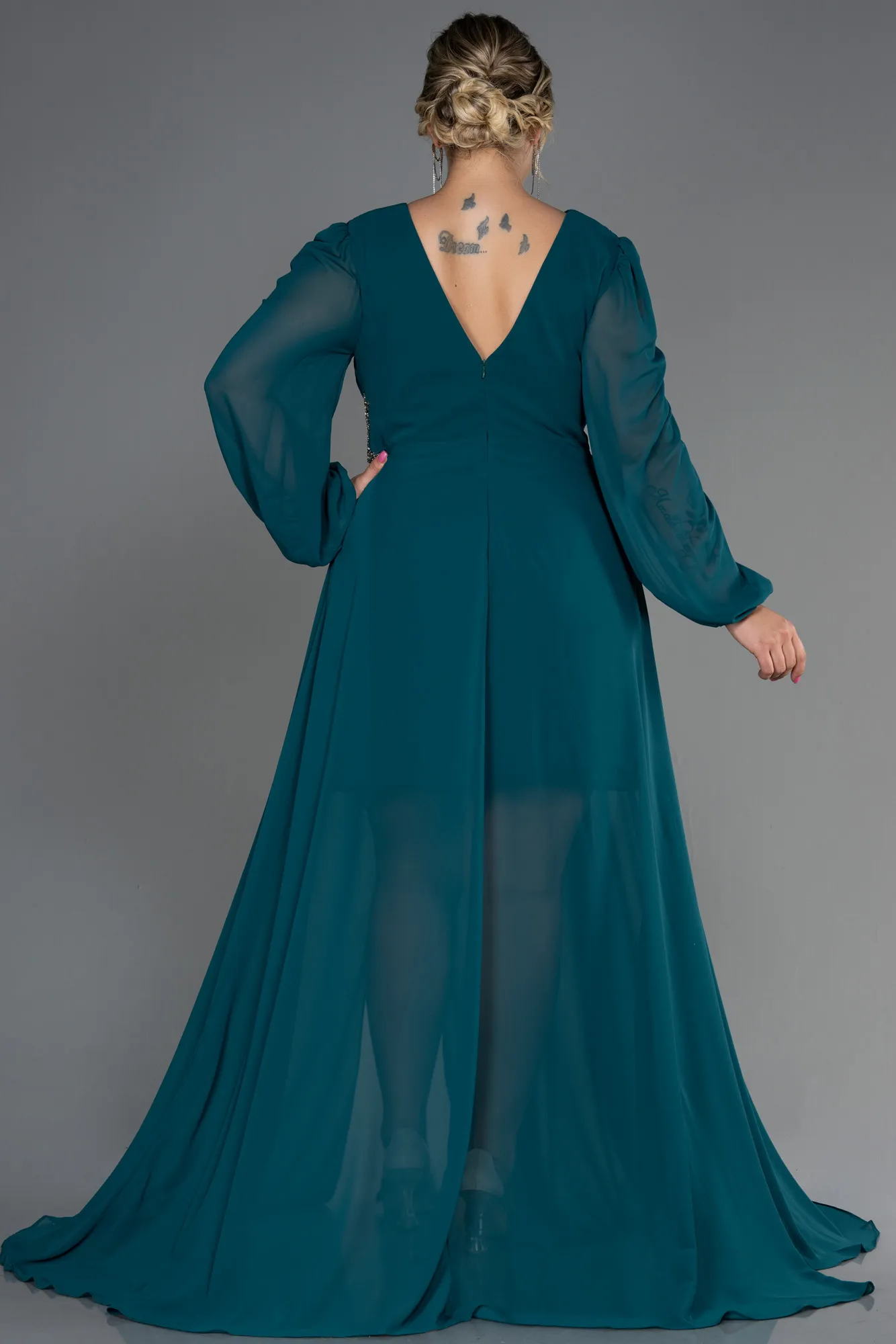 Emerald Green-Long Chiffon Plus Size Evening Dress ABU3256