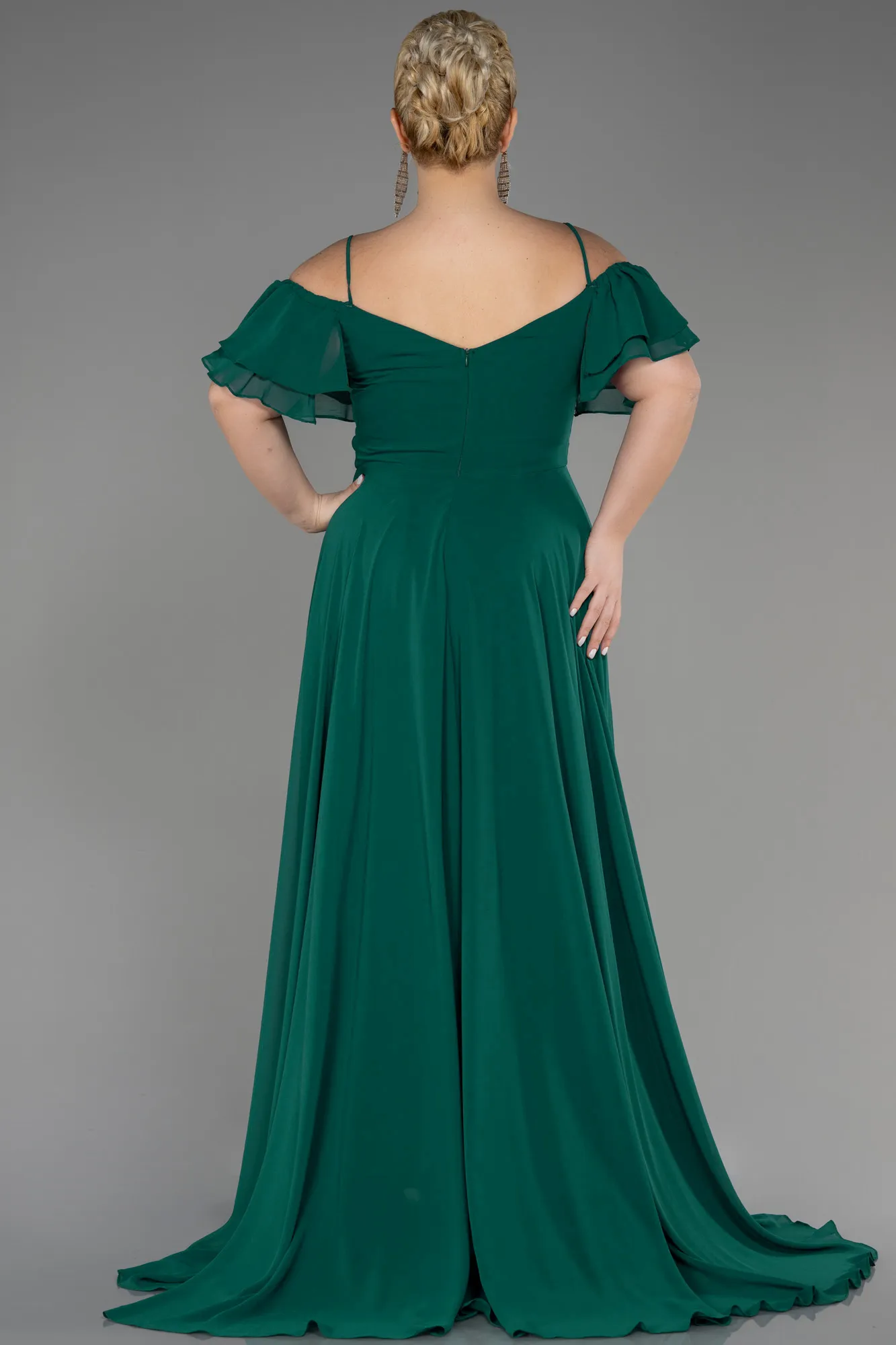 Emerald Green-Long Chiffon Plus Size Evening Dress ABU3259