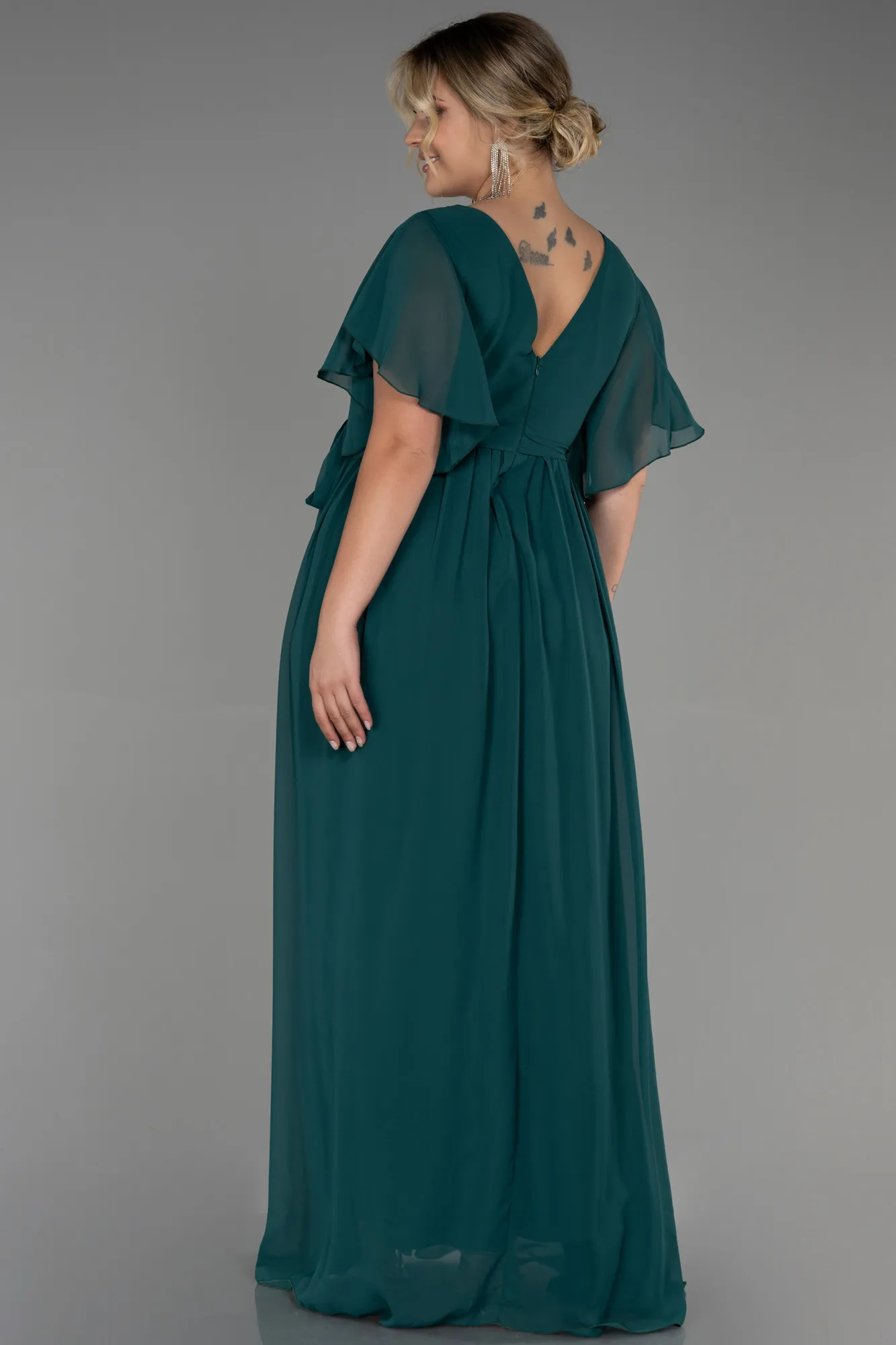 Emerald Green-Long Chiffon Plus Size Evening Dress ABU3276