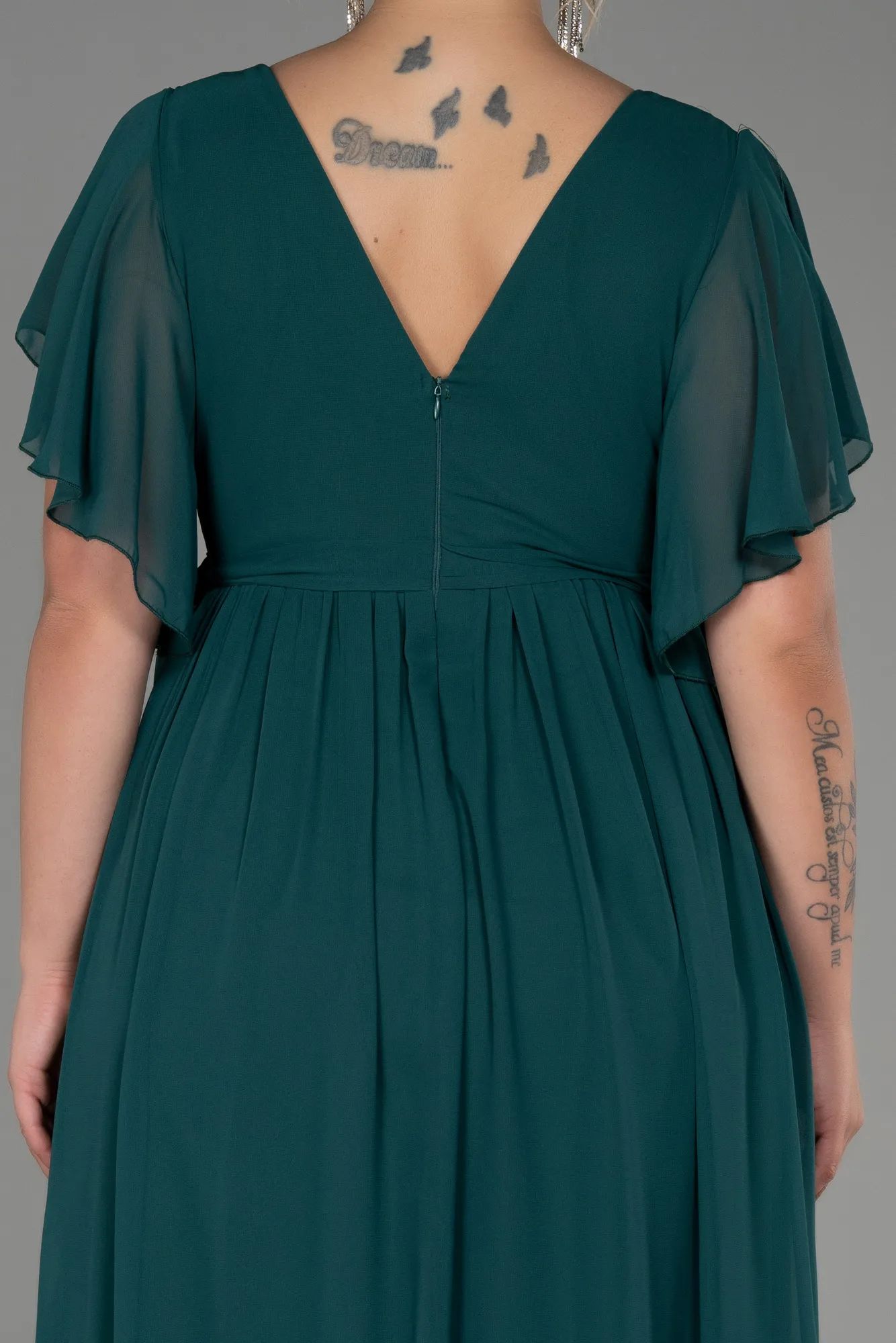 Emerald Green-Long Chiffon Plus Size Evening Dress ABU3276