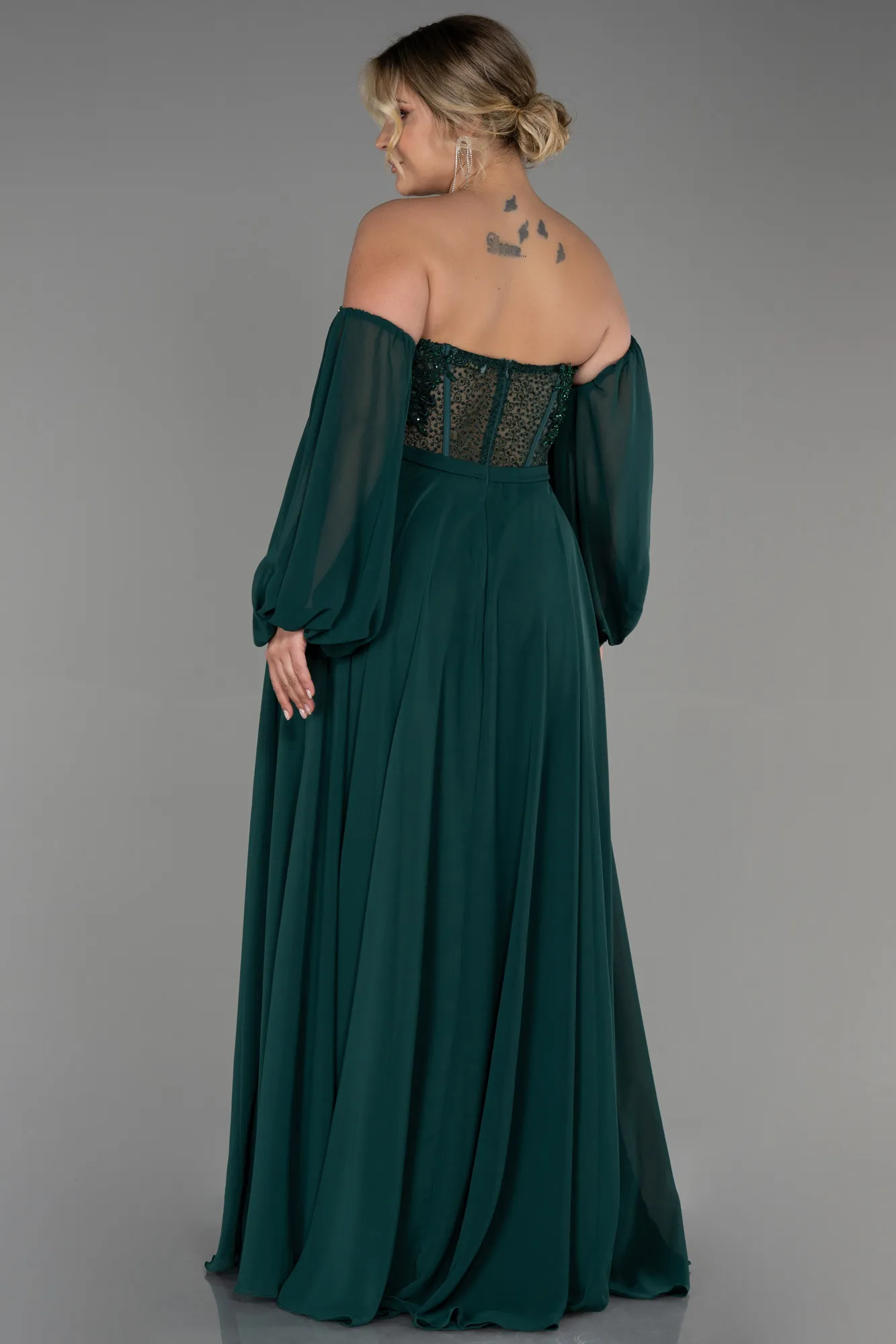 Emerald Green-Long Chiffon Plus Size Evening Dress ABU3451