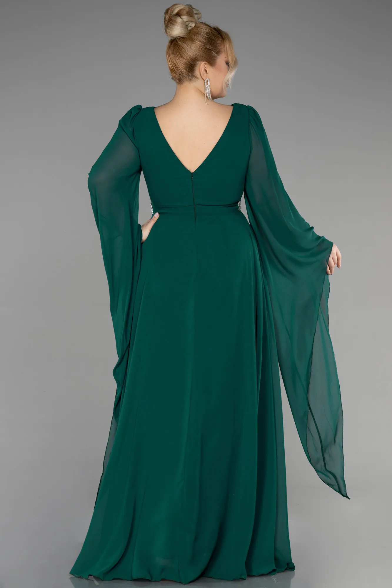 Emerald Green-Long Chiffon Plus Size Evening Dress ABU3543