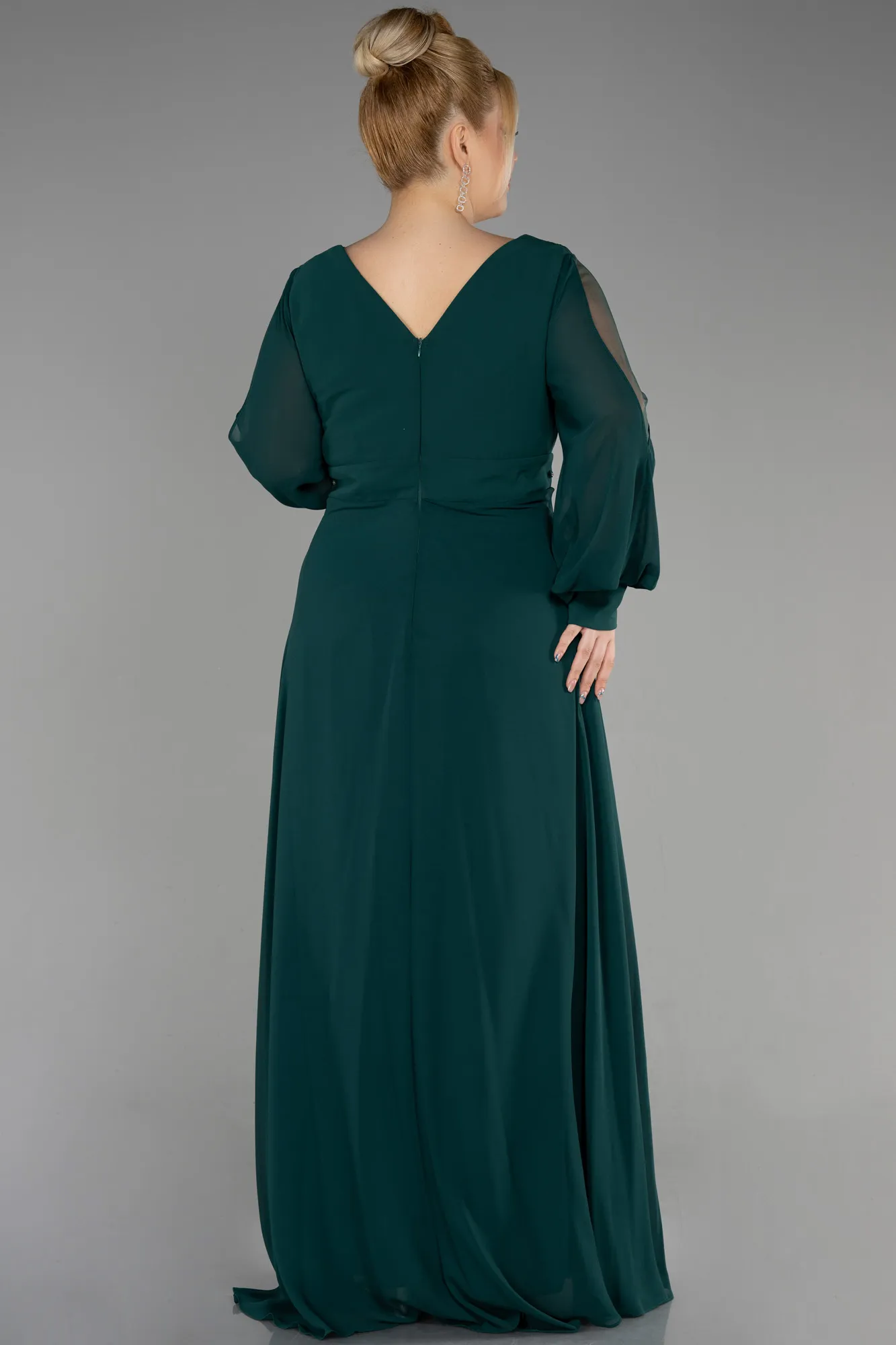 Emerald Green-Long Chiffon Plus Size Evening Dress ABU3644
