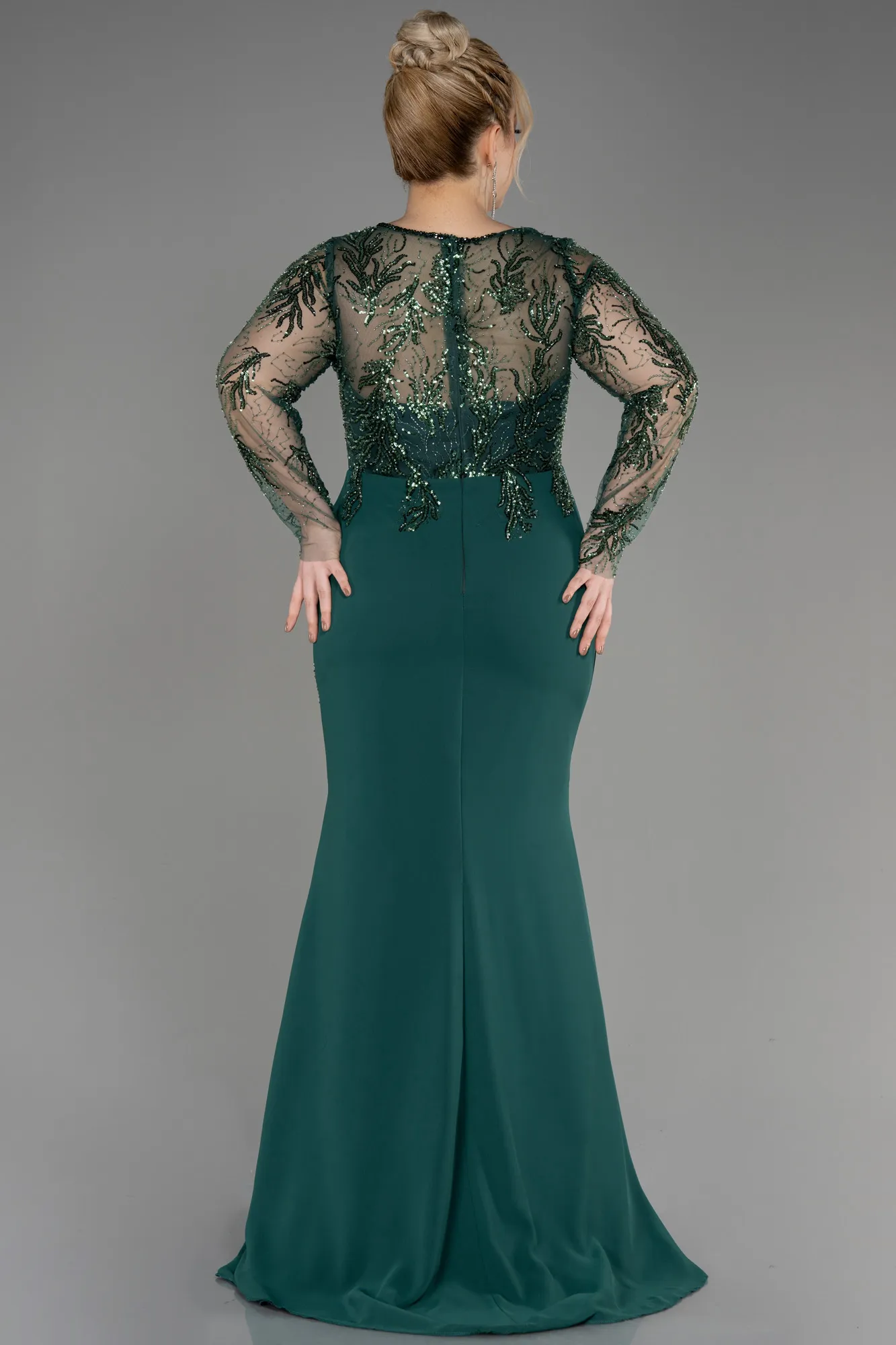 Emerald Green-Long Chiffon Plus Size Evening Dress ABU3843