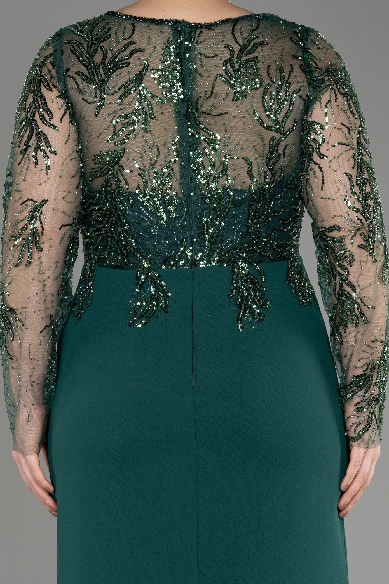Emerald Green-Long Chiffon Plus Size Evening Dress ABU3843