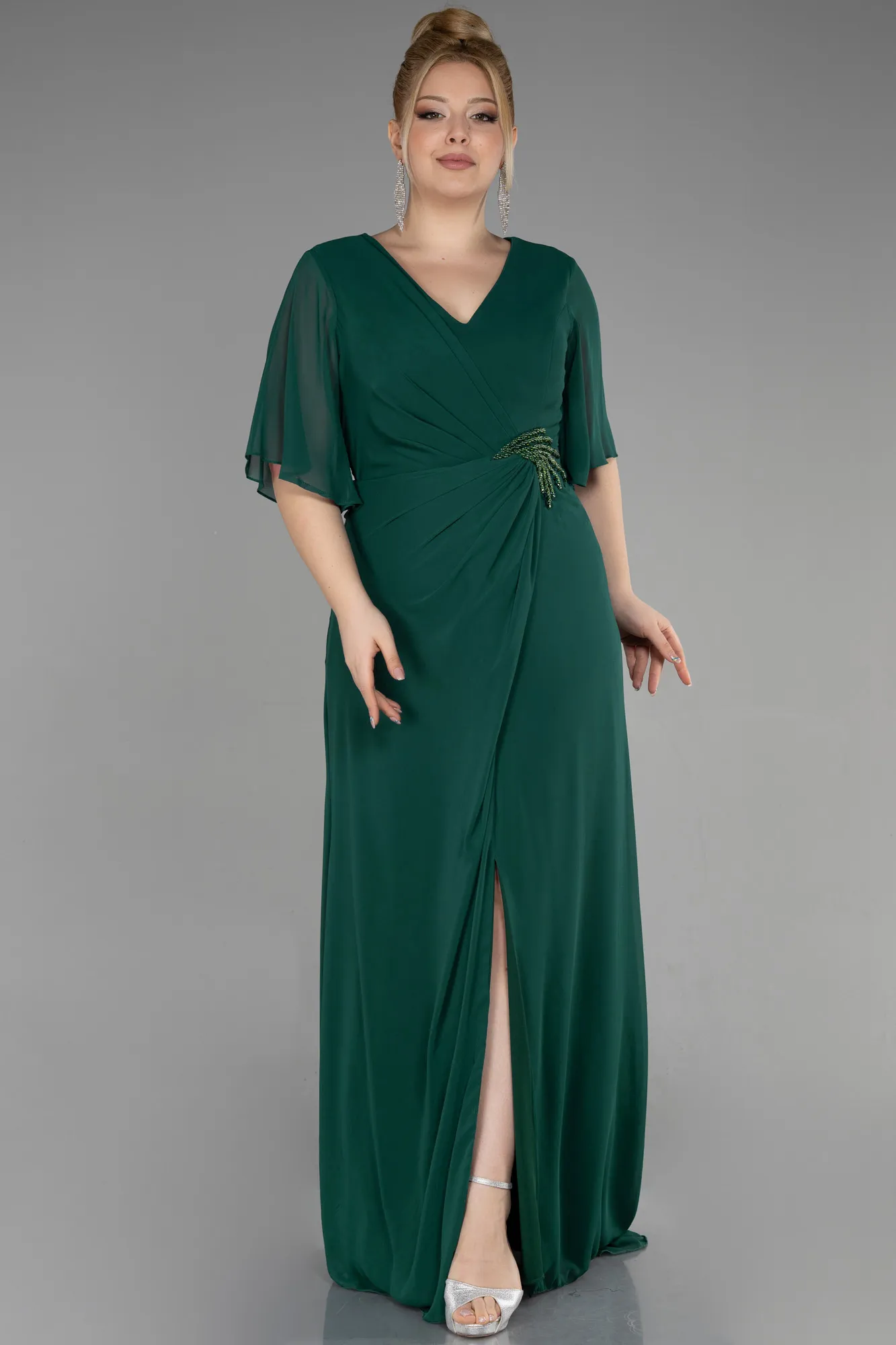 Emerald Green-Long Chiffon Plus Size Evening Gown ABU3592