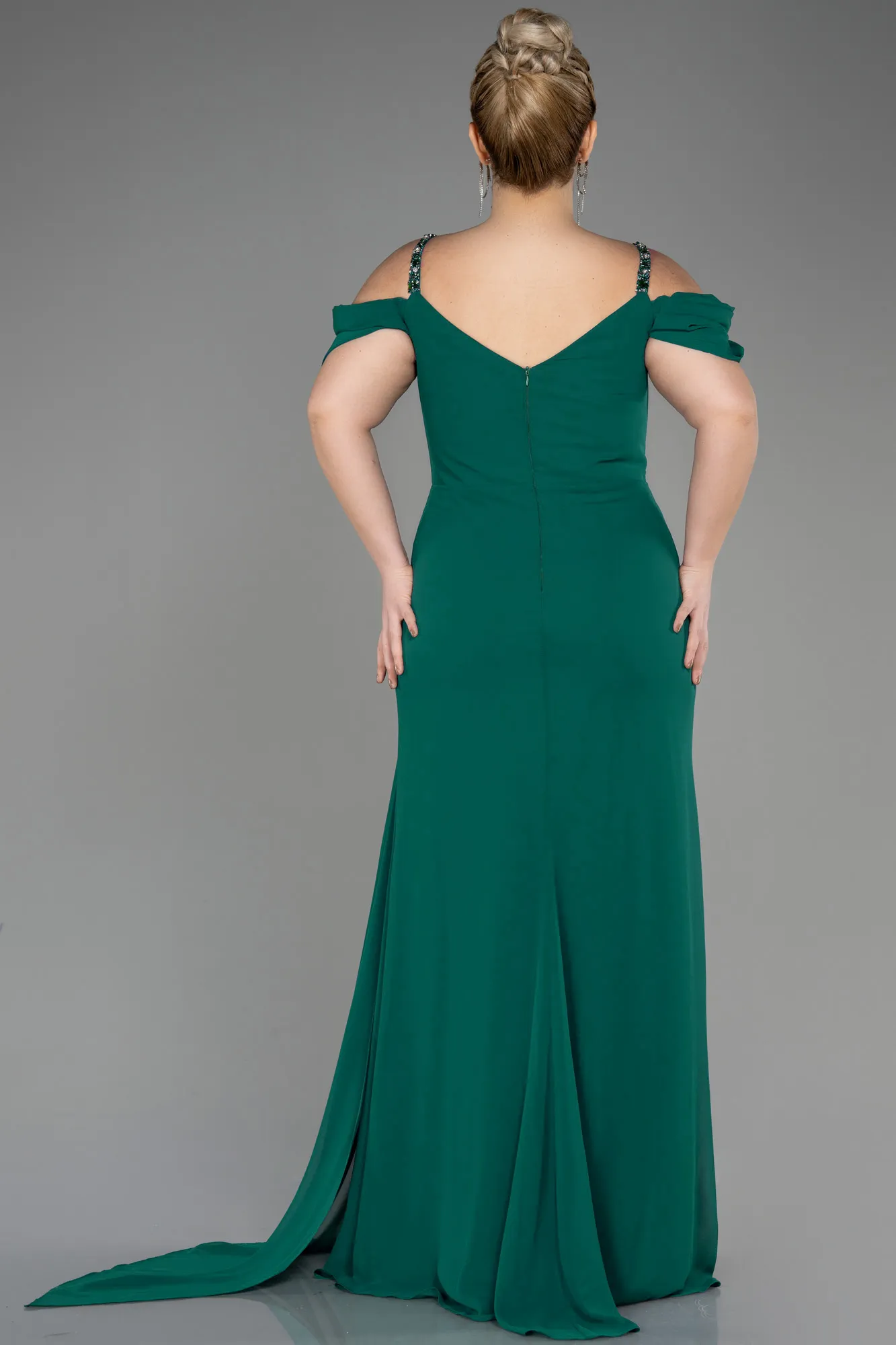 Emerald Green-Long Chiffon Plus Size Evening Gown ABU3742