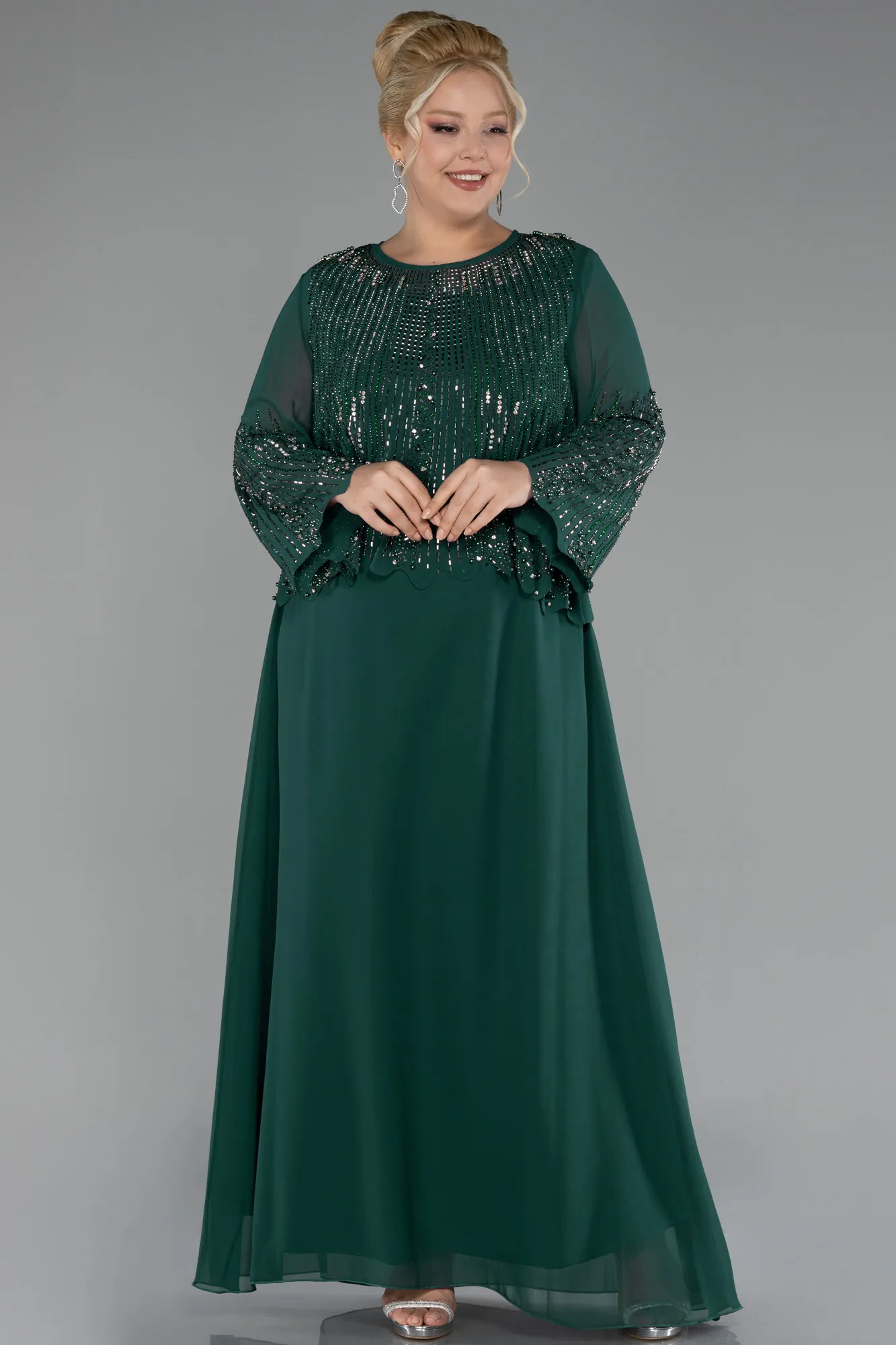 Emerald Green-Long Chiffon Plus Size Evening Gown ABU4254