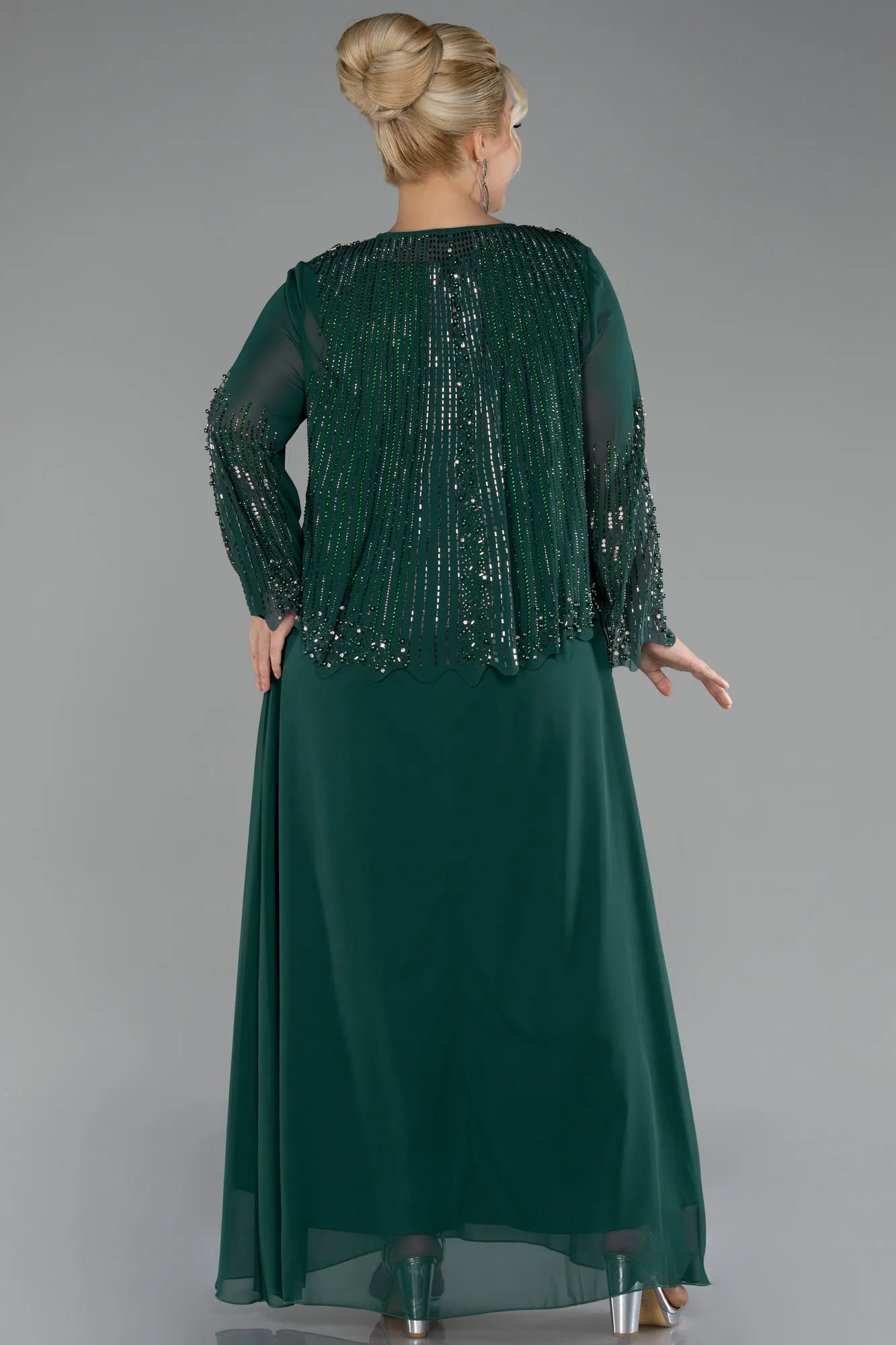 Emerald Green-Long Chiffon Plus Size Evening Gown ABU4254