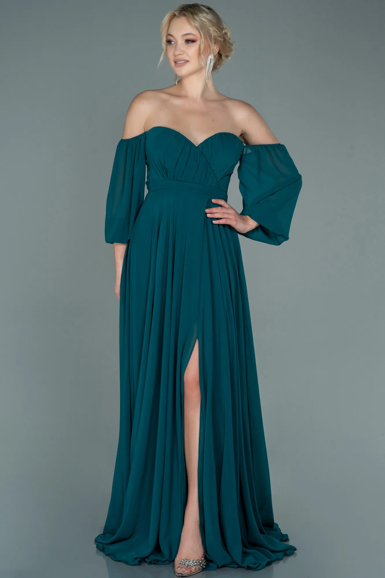Emerald Green-Long Chiffon Prom Gown ABU2457