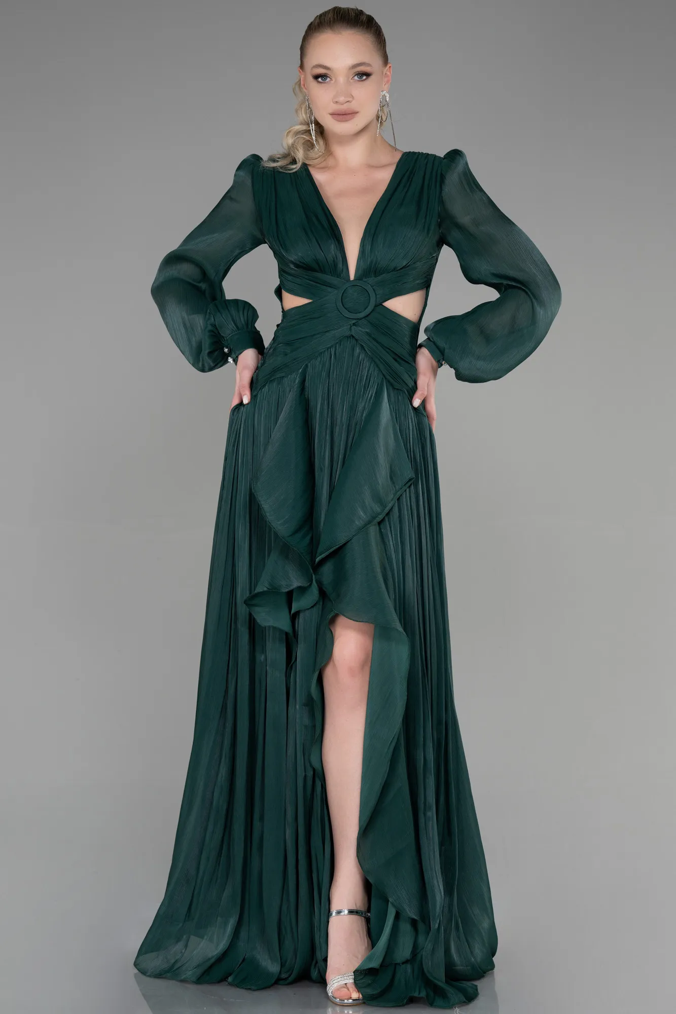 Emerald Green-Long Chiffon Prom Gown ABU3397