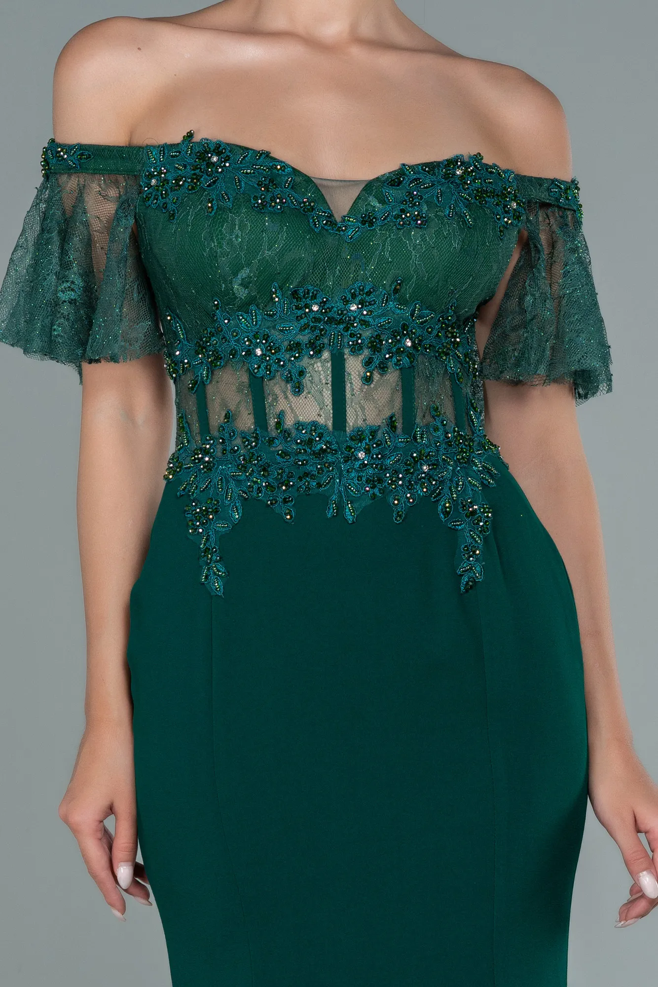 Emerald Green-Long Dantelle Mermaid Prom Dress ABU2581