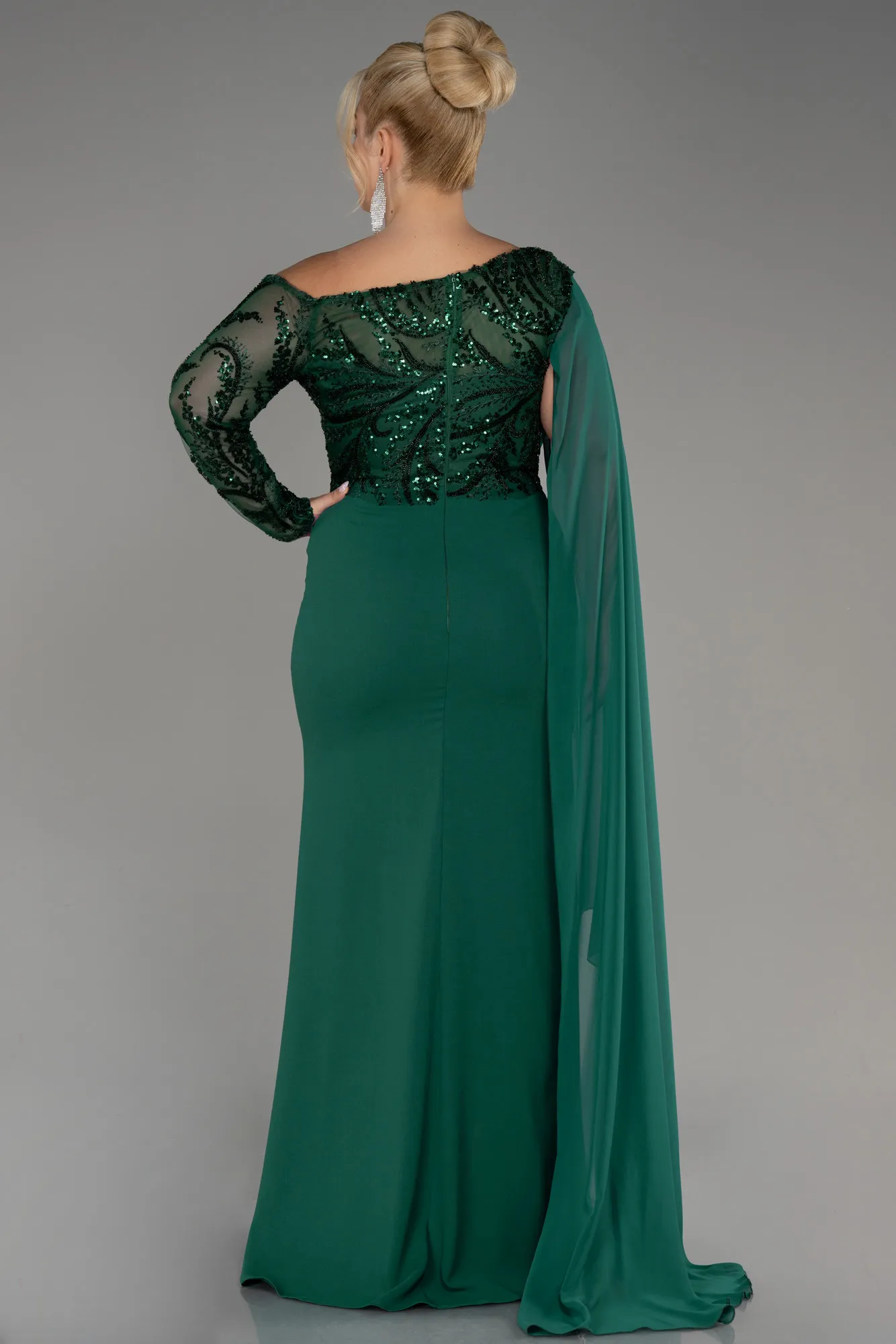 Emerald Green-Long Dantelle Plus Size Evening Dress ABU3512