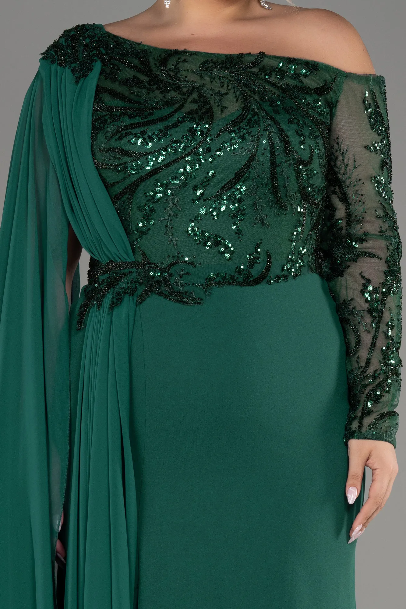 Emerald Green-Long Dantelle Plus Size Evening Dress ABU3512