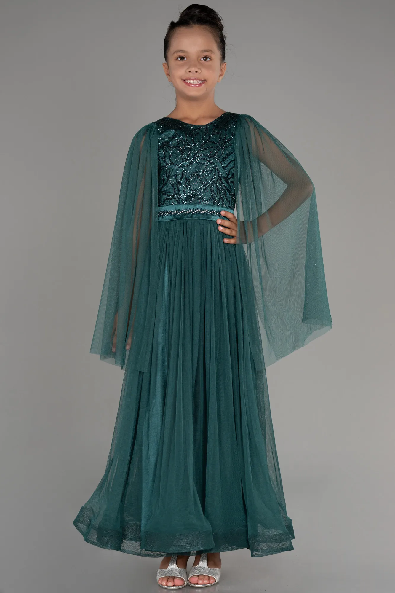 Emerald Green-Long Girl Dress ABU3155