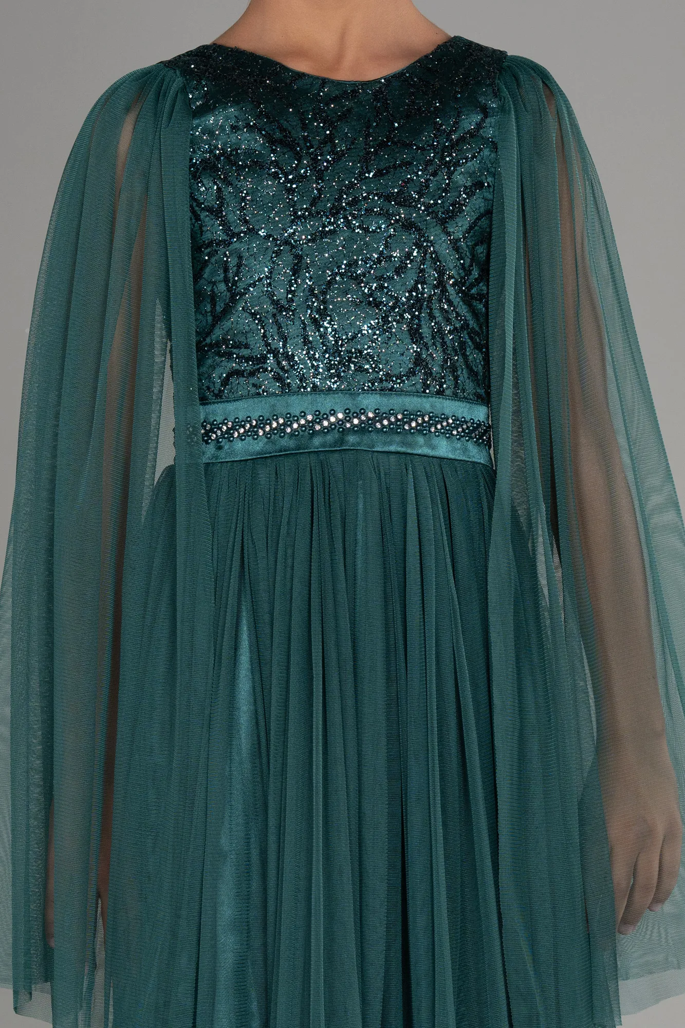 Emerald Green-Long Girl Dress ABU3155