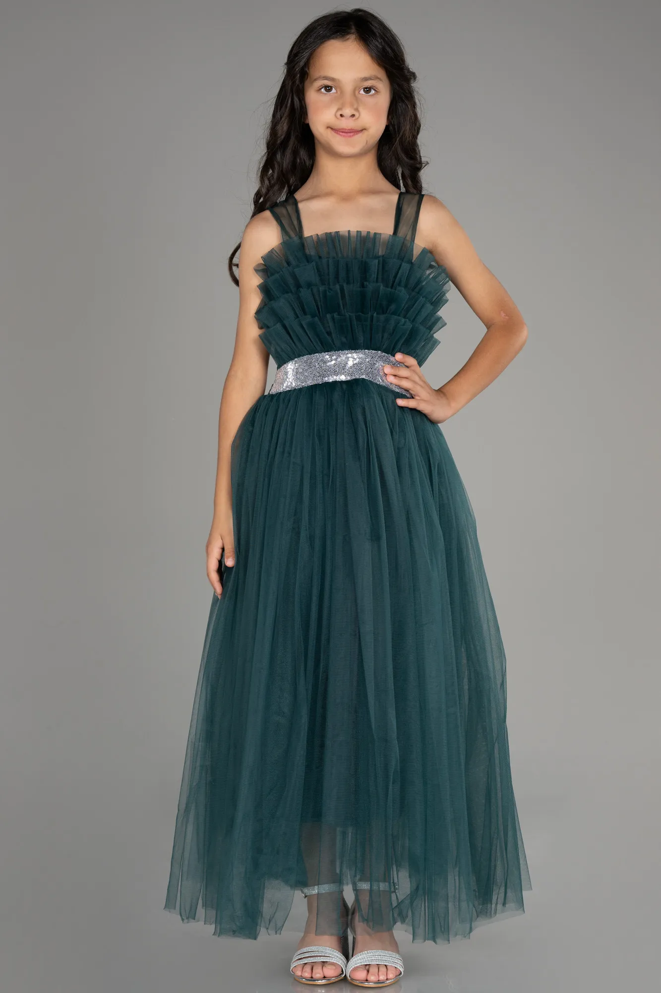 Emerald Green-Long Girl Dress ABU3572