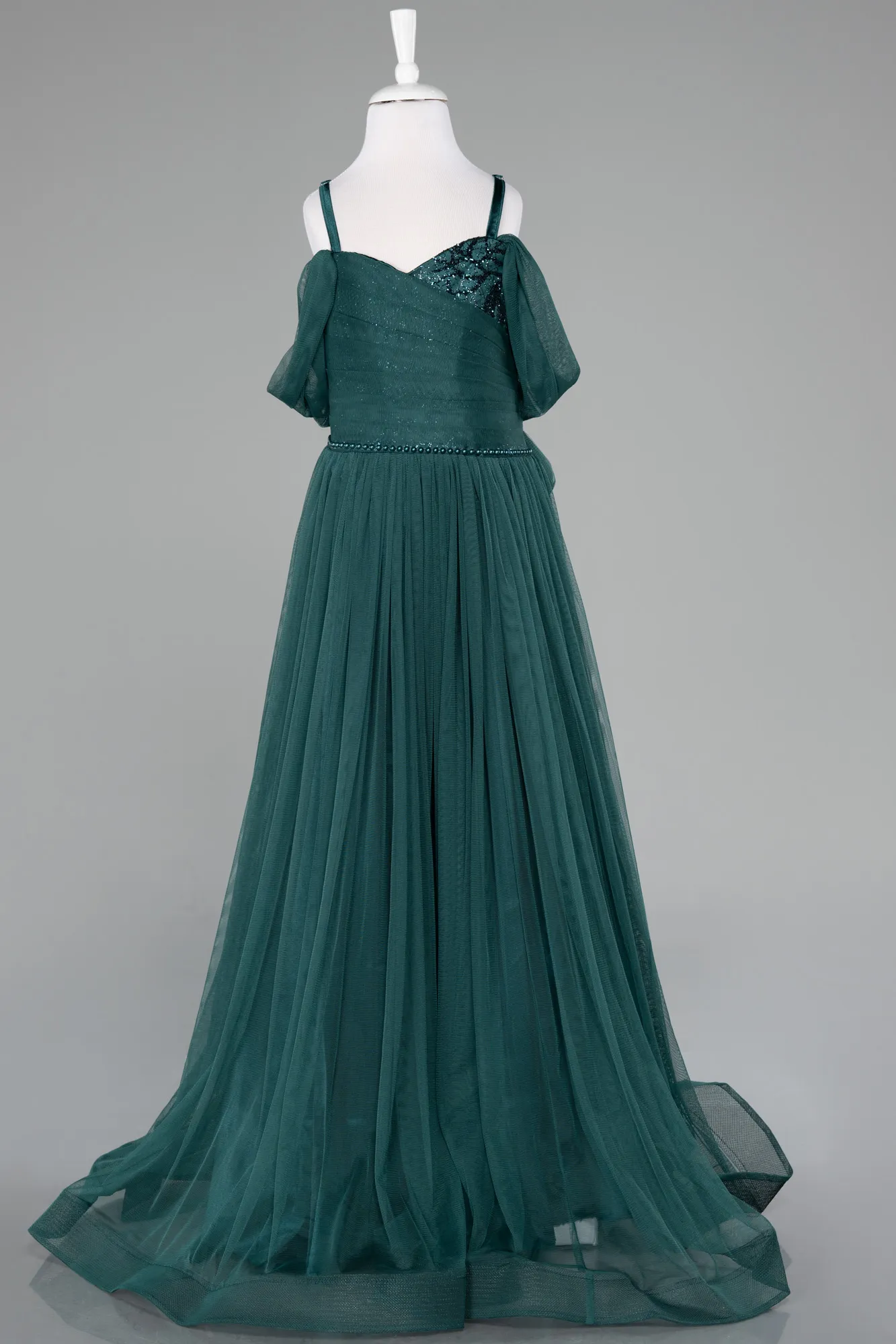 Emerald Green-Long Girl Dress ABU4077