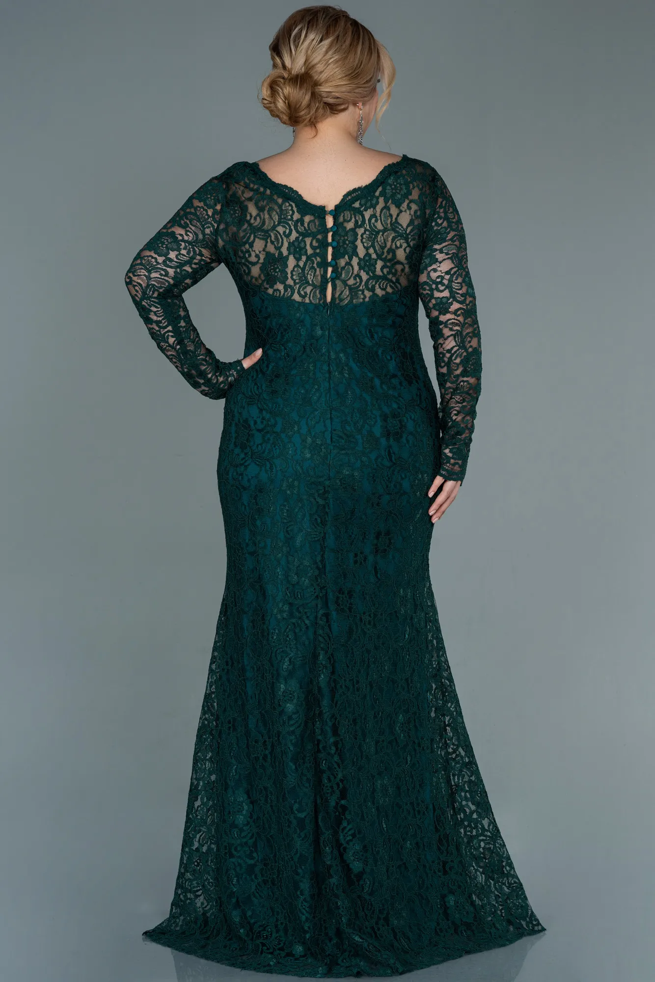 Emerald Green-Long Laced Oversized Evening Dress ABU1574