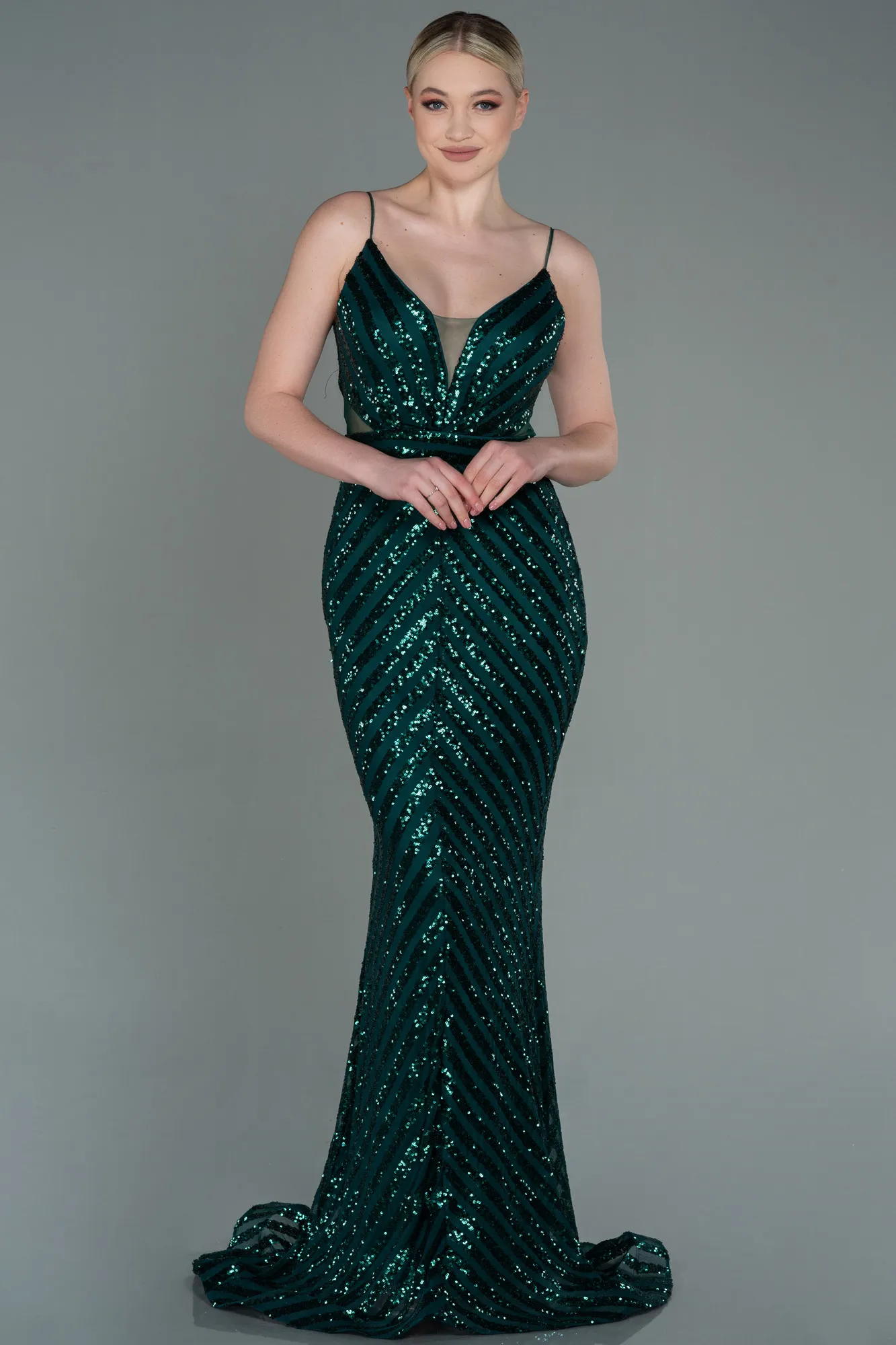 Emerald Green-Long Mermaid Evening Dress ABU892