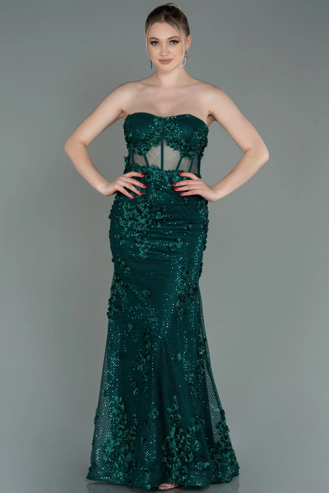 Emerald Green-Long Mermaid Prom Dress ABU3120