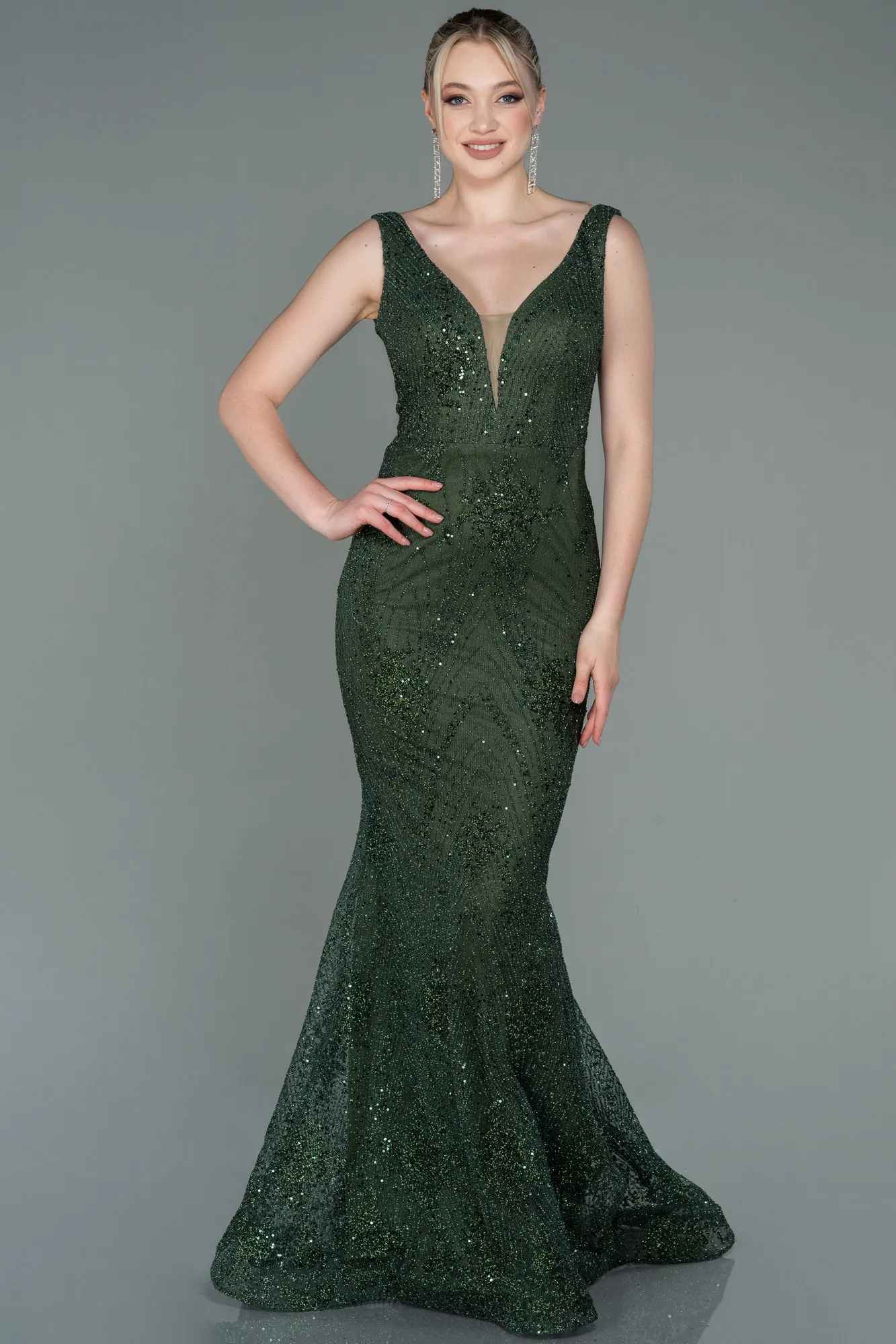Emerald Green-Long Mermaid Prom Dress ABU3178