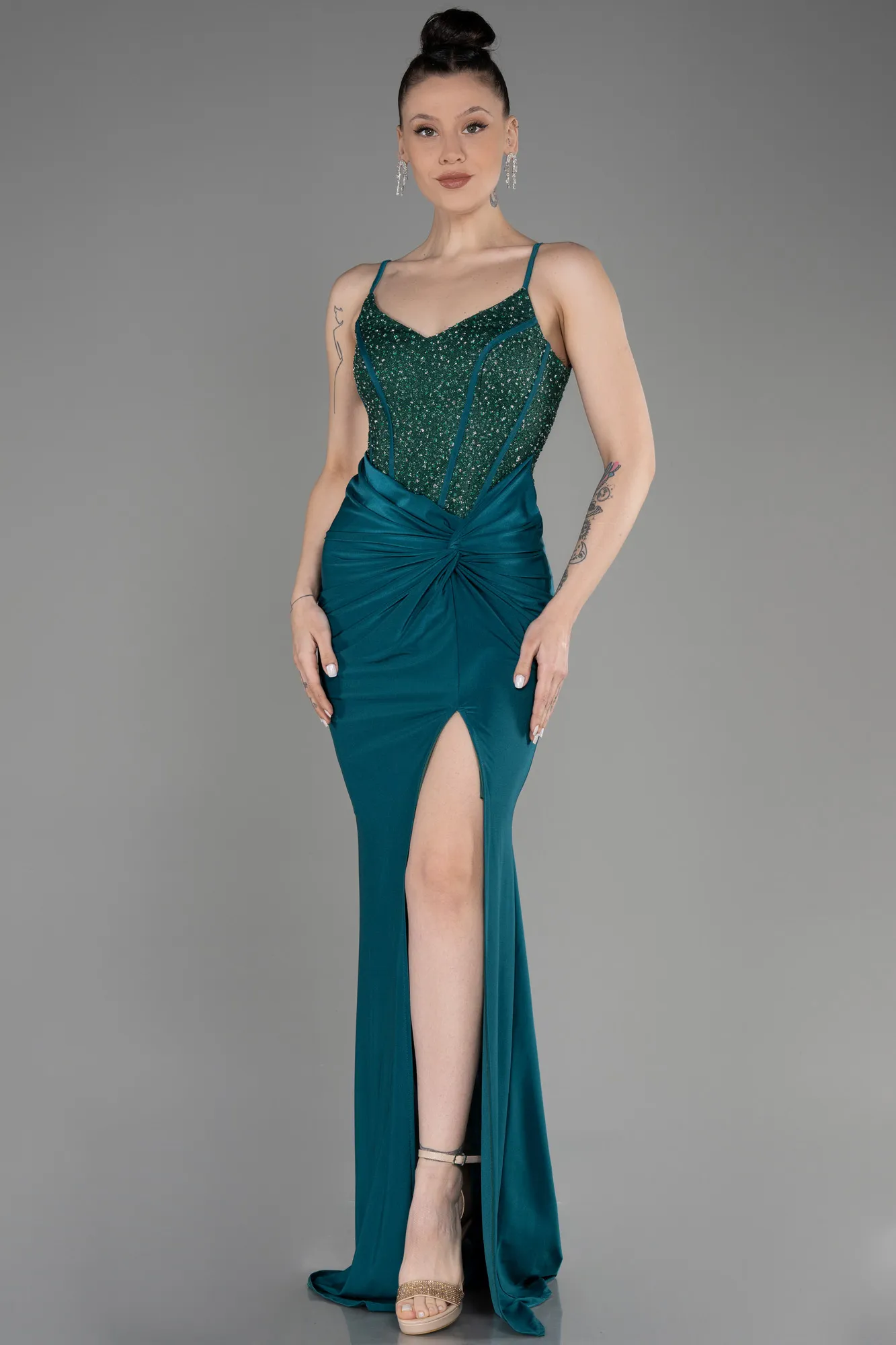 Emerald Green-Long Mermaid Prom Dress ABU3786