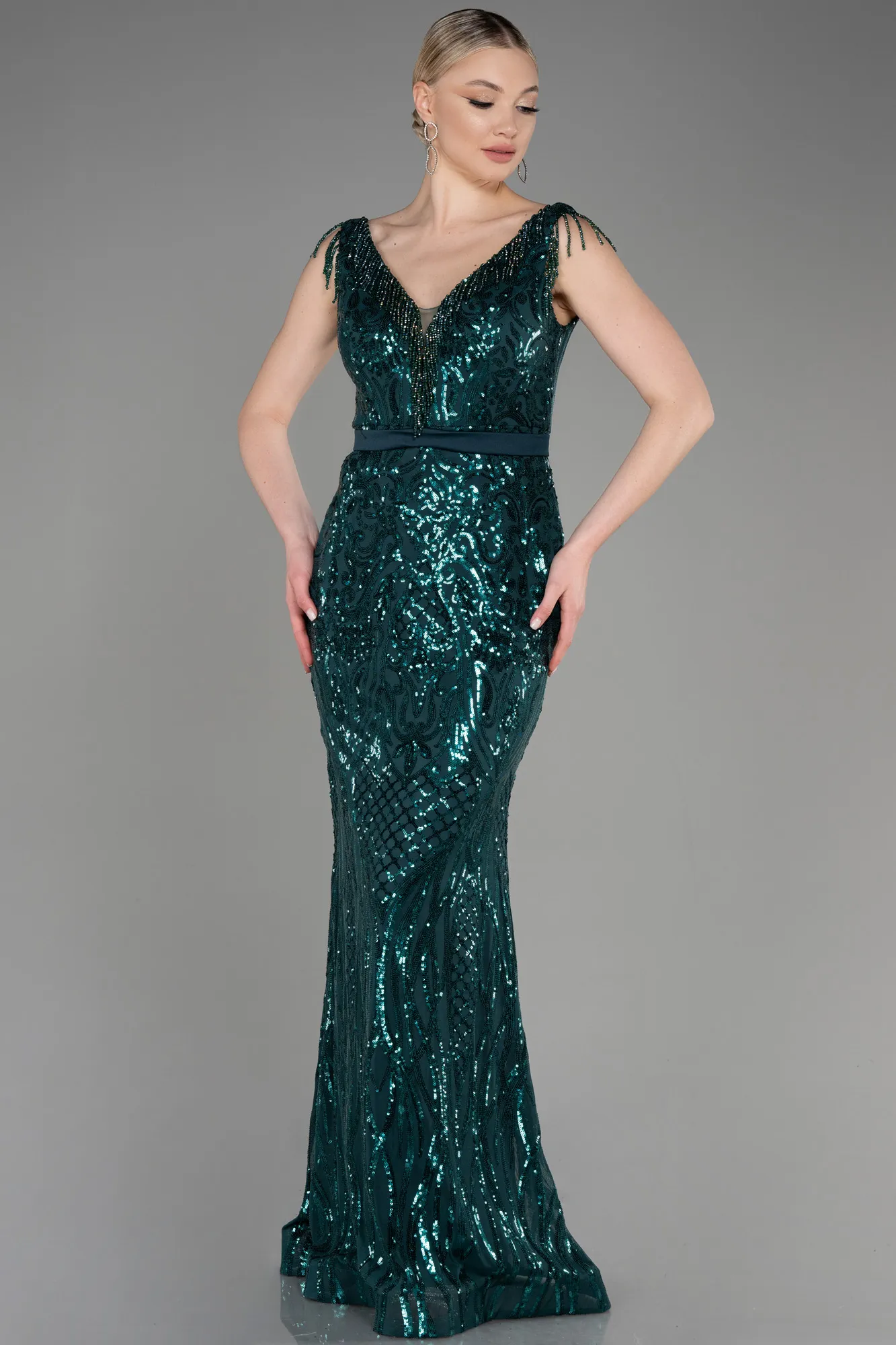 Emerald Green-Long Mermaid Prom Dress ABU3874