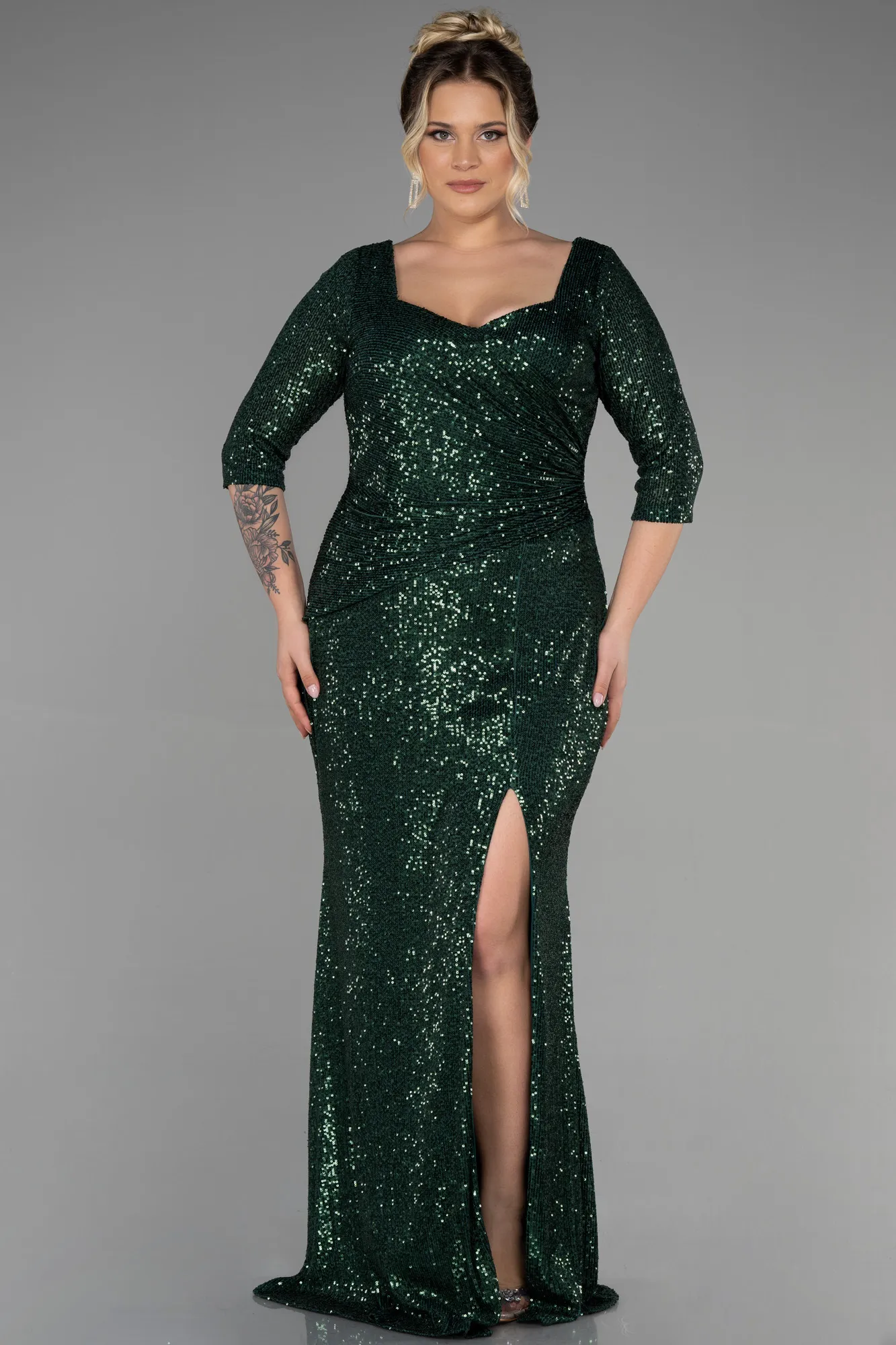 Emerald Green-Long Oversized Evening Dress ABU1697