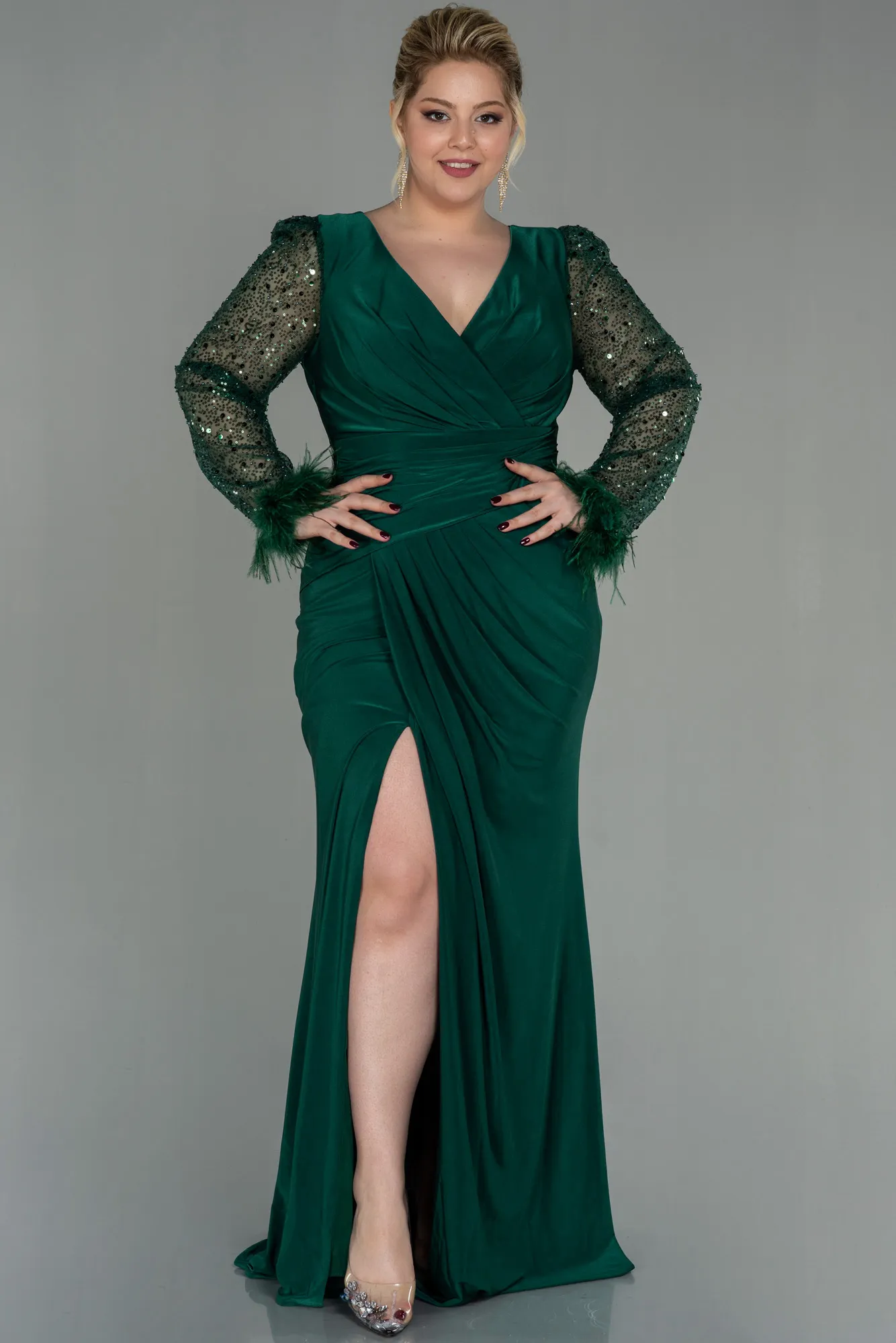 Emerald Green-Long Oversized Evening Dress ABU2976