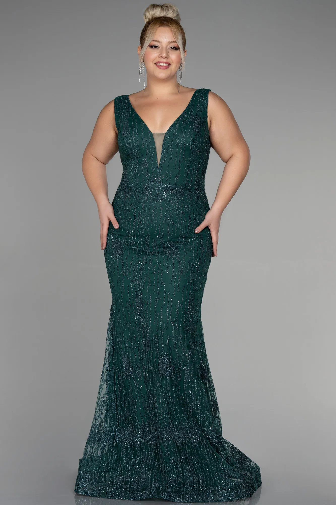 Emerald Green-Long Plus Size Engagement Dress ABU3368
