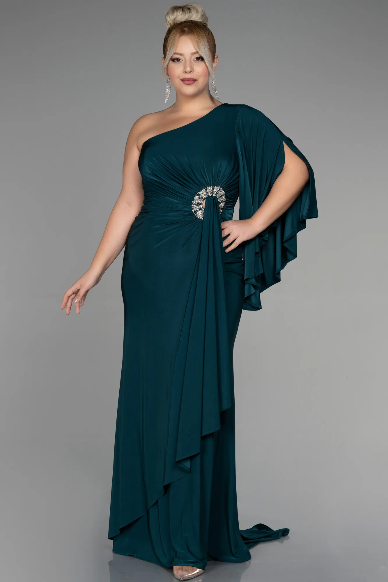 Emerald Green-Long Plus Size Engagement Dress ABU3373