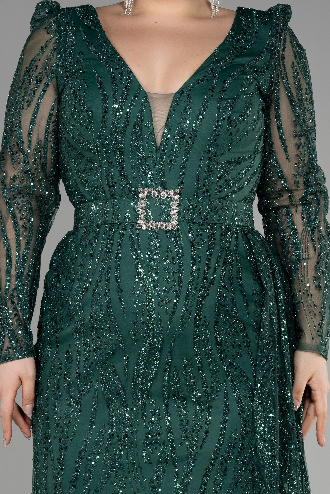 Emerald Green-Long Plus Size Engagement Dress ABU3562