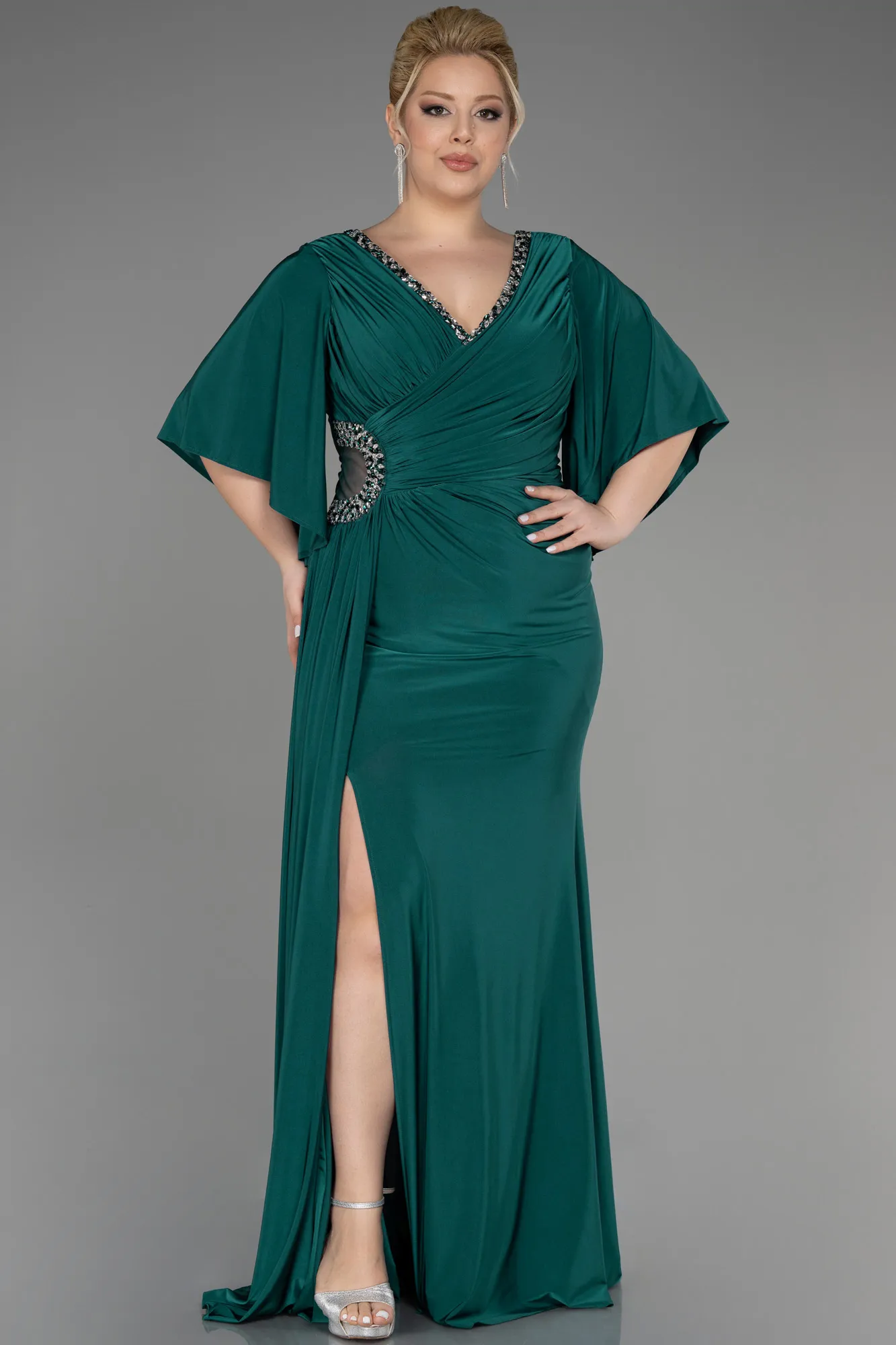 Emerald Green-Long Plus Size Engagement Dress ABU3735
